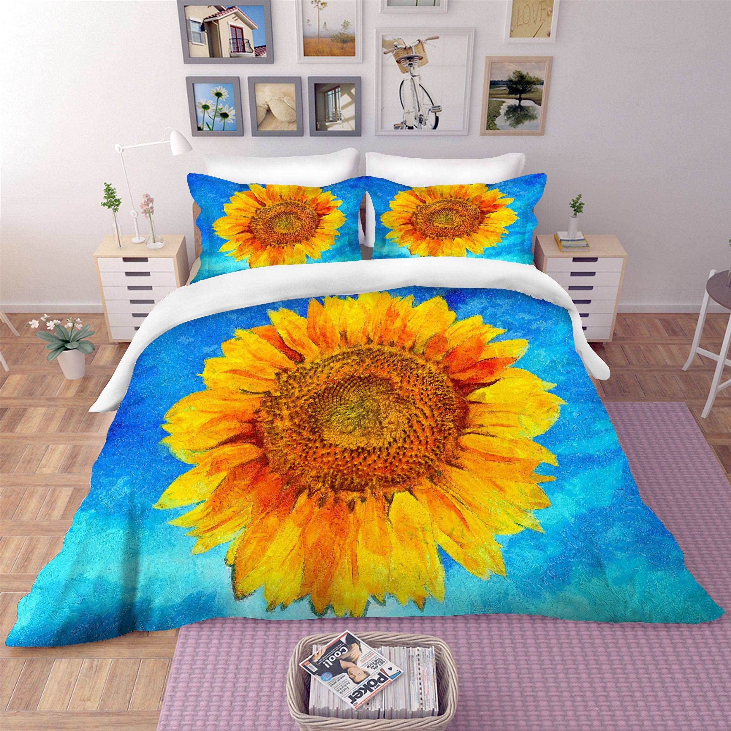 3D Watercolor Sunflower Quilt Cover Set Bedding Set Pillowcases 104- Jess Art Decoration