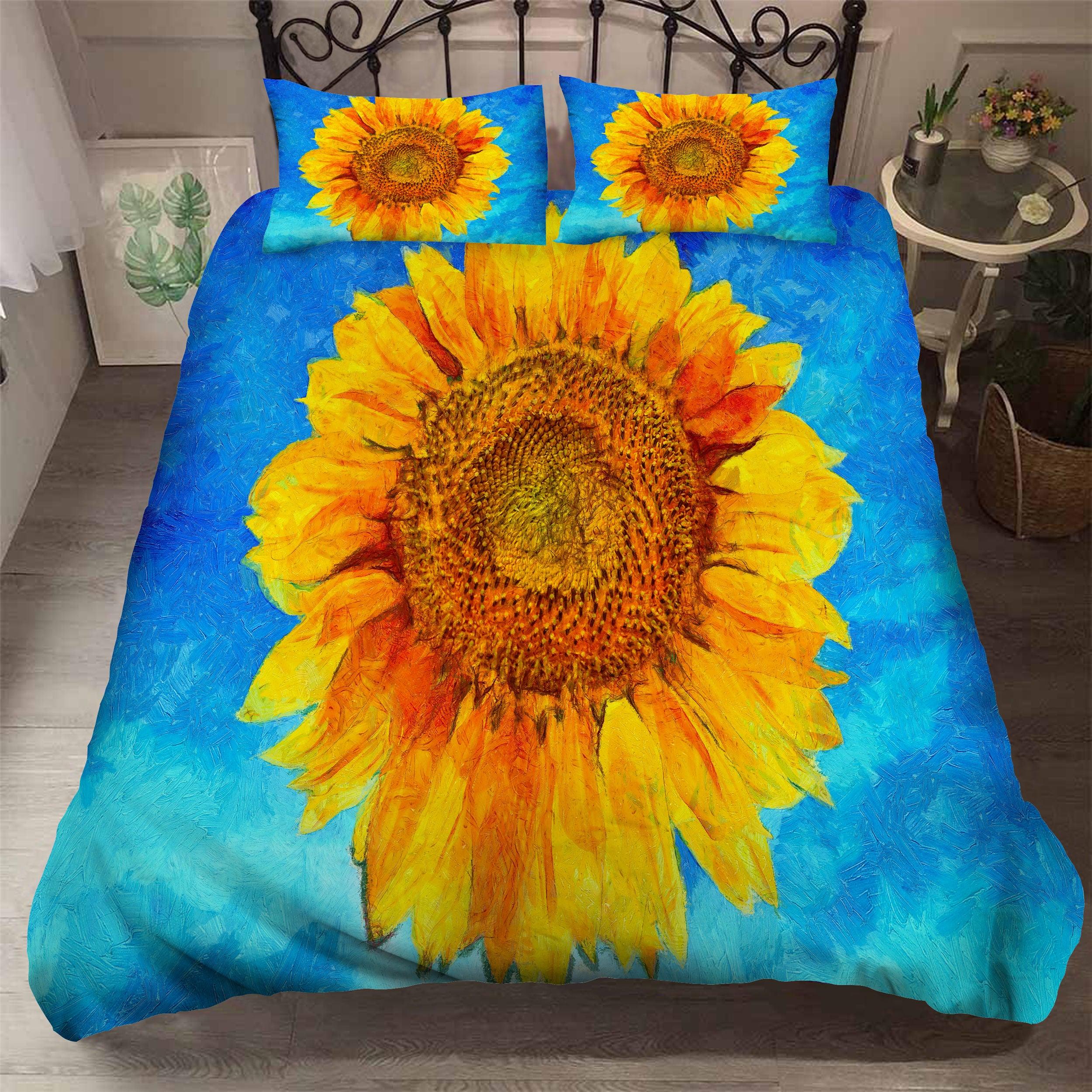 3D Watercolor Sunflower Quilt Cover Set Bedding Set Pillowcases 104- Jess Art Decoration