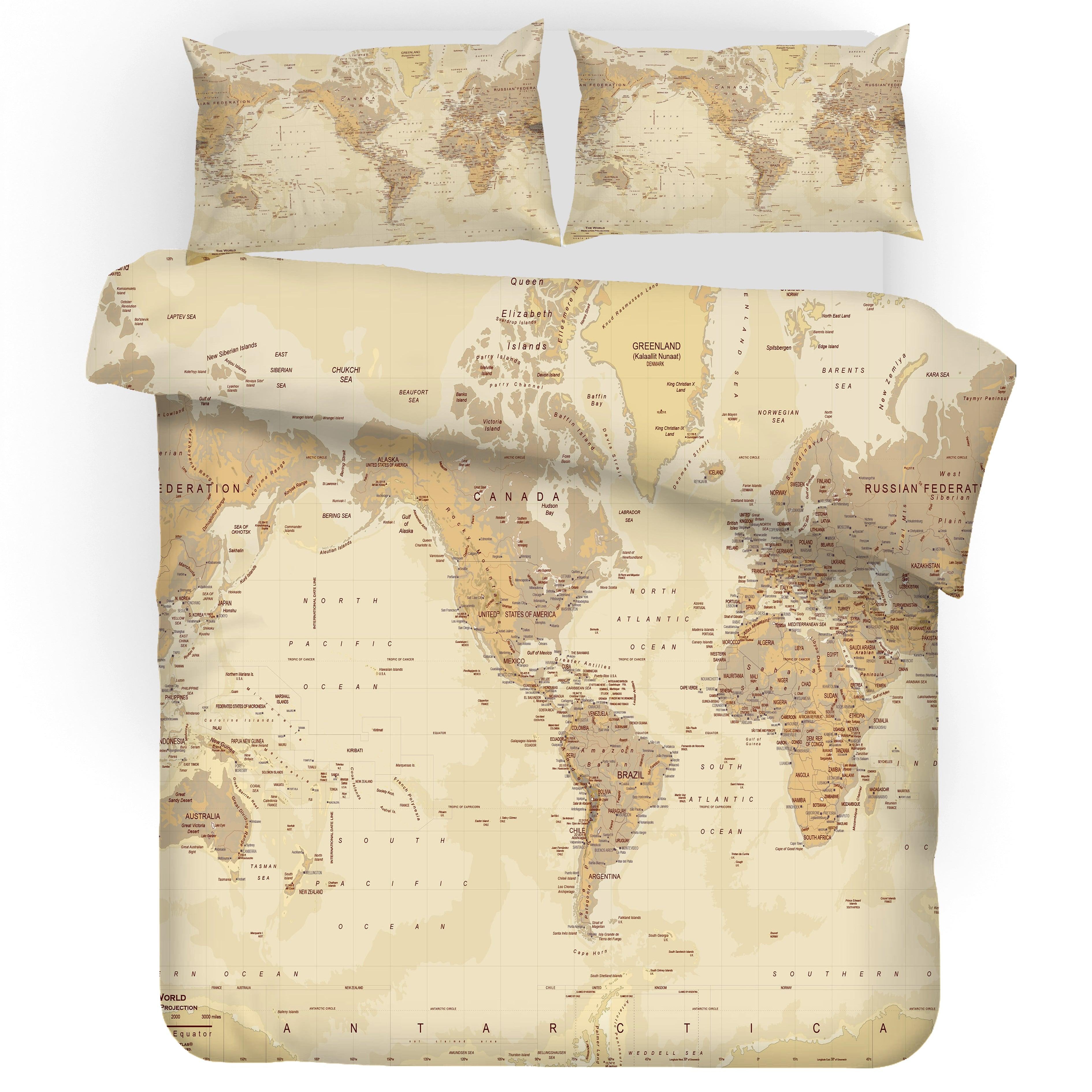 3D Khaki World Map Quilt Cover Set Bedding Set Pillowcases 72- Jess Art Decoration