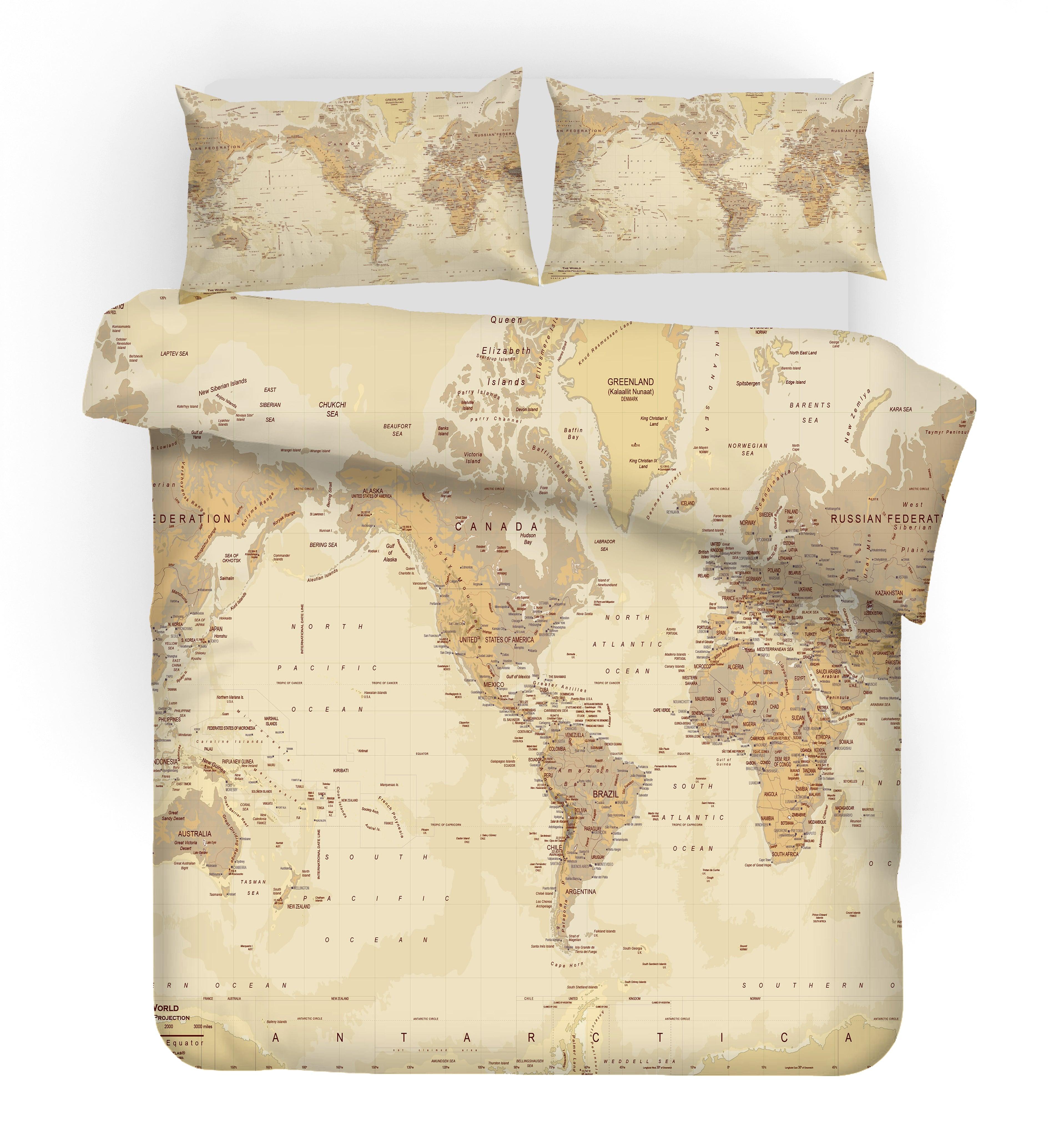 3D Khaki World Map Quilt Cover Set Bedding Set Pillowcases 72- Jess Art Decoration