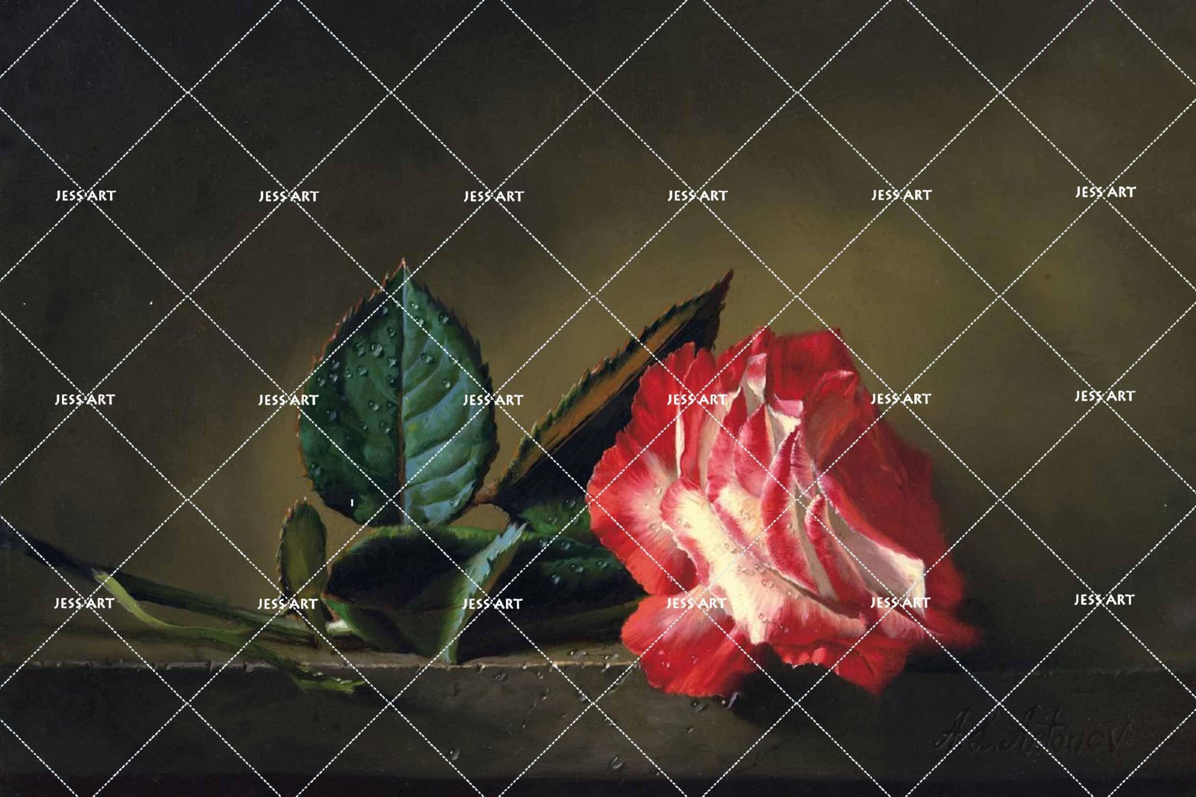 3D Red Floral Green Leaves Oil Painting Wall Mural Wallpaper 43- Jess Art Decoration