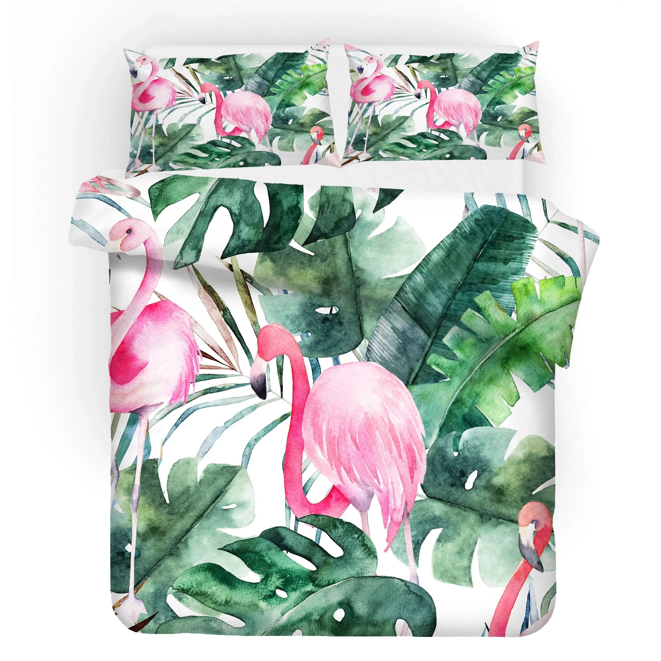 3D Green Palm Leaves Flamingo Quilt Cover Set Bedding Set Pillowcases 112- Jess Art Decoration