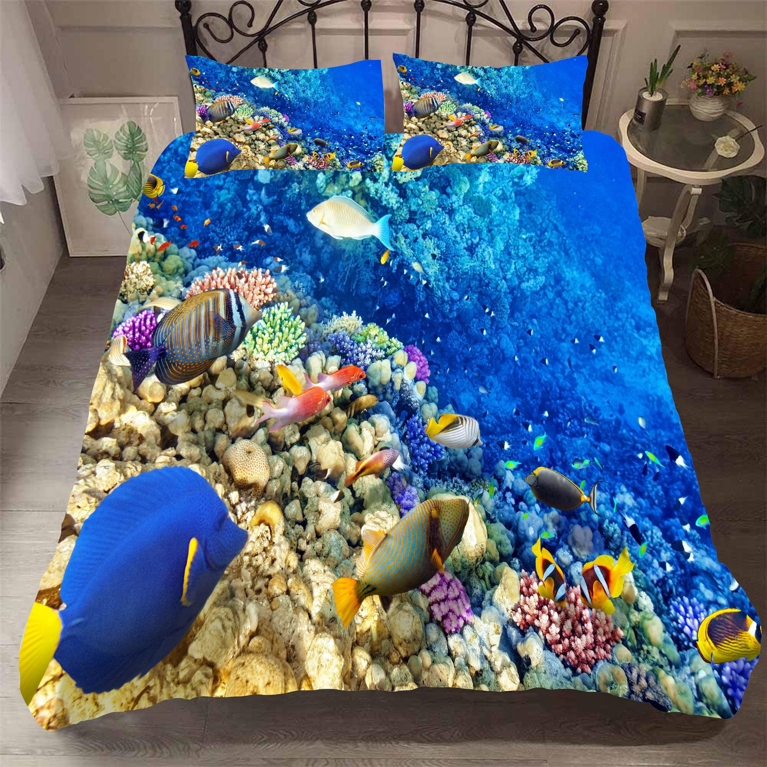 3D Coral Fish Quilt Cover Set Bedding Set Duvet Cover Pillowcases SF65- Jess Art Decoration