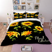 3D Sunflower Black Background Quilt Cover Set Bedding Set Pillowcases 105- Jess Art Decoration