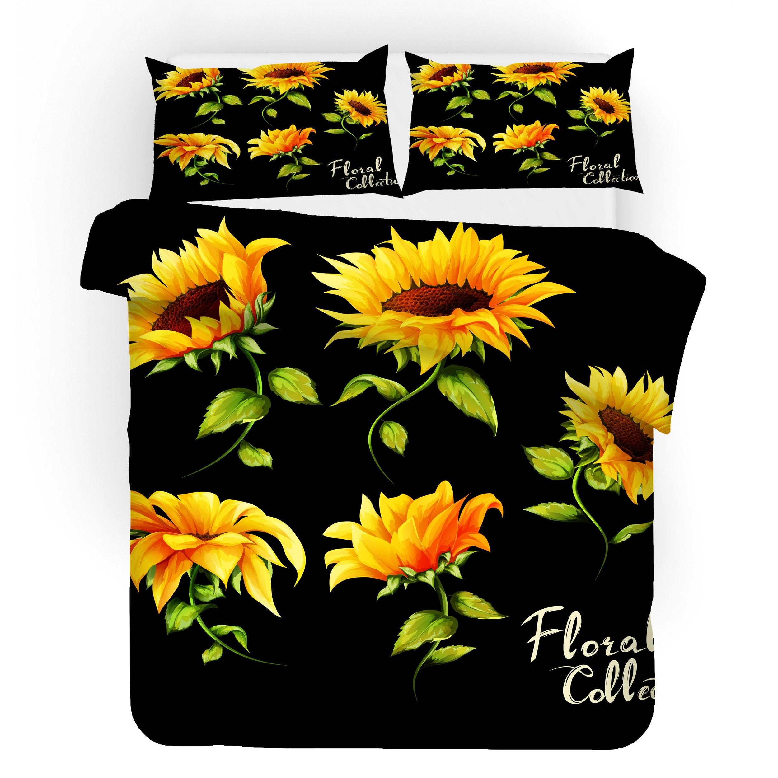 3D Sunflower Black Background Quilt Cover Set Bedding Set Pillowcases 105- Jess Art Decoration