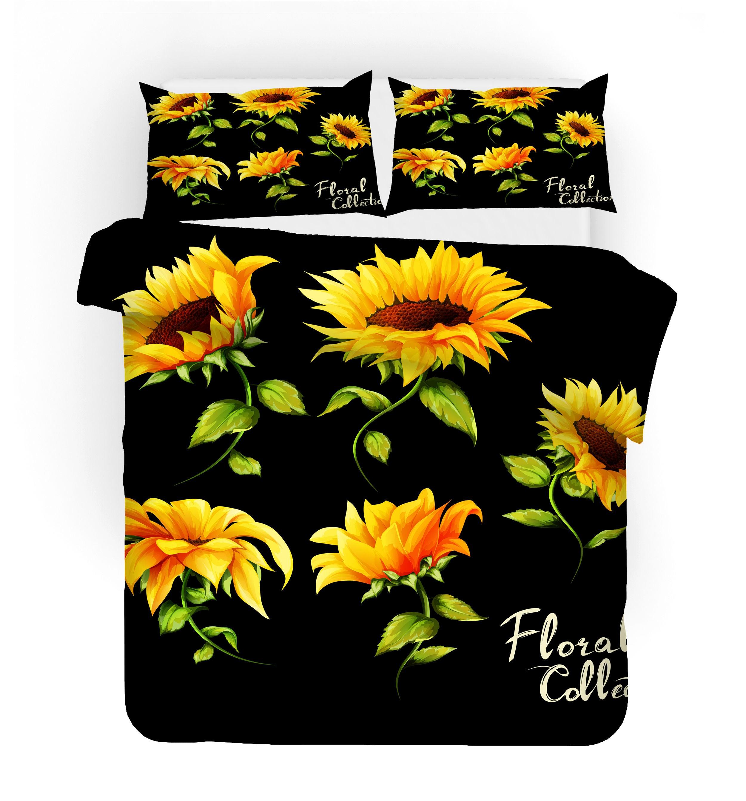 3D Sunflower Black Background Quilt Cover Set Bedding Set Pillowcases 105- Jess Art Decoration