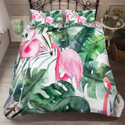 3D Green Palm Leaves Flamingo Quilt Cover Set Bedding Set Pillowcases 112- Jess Art Decoration