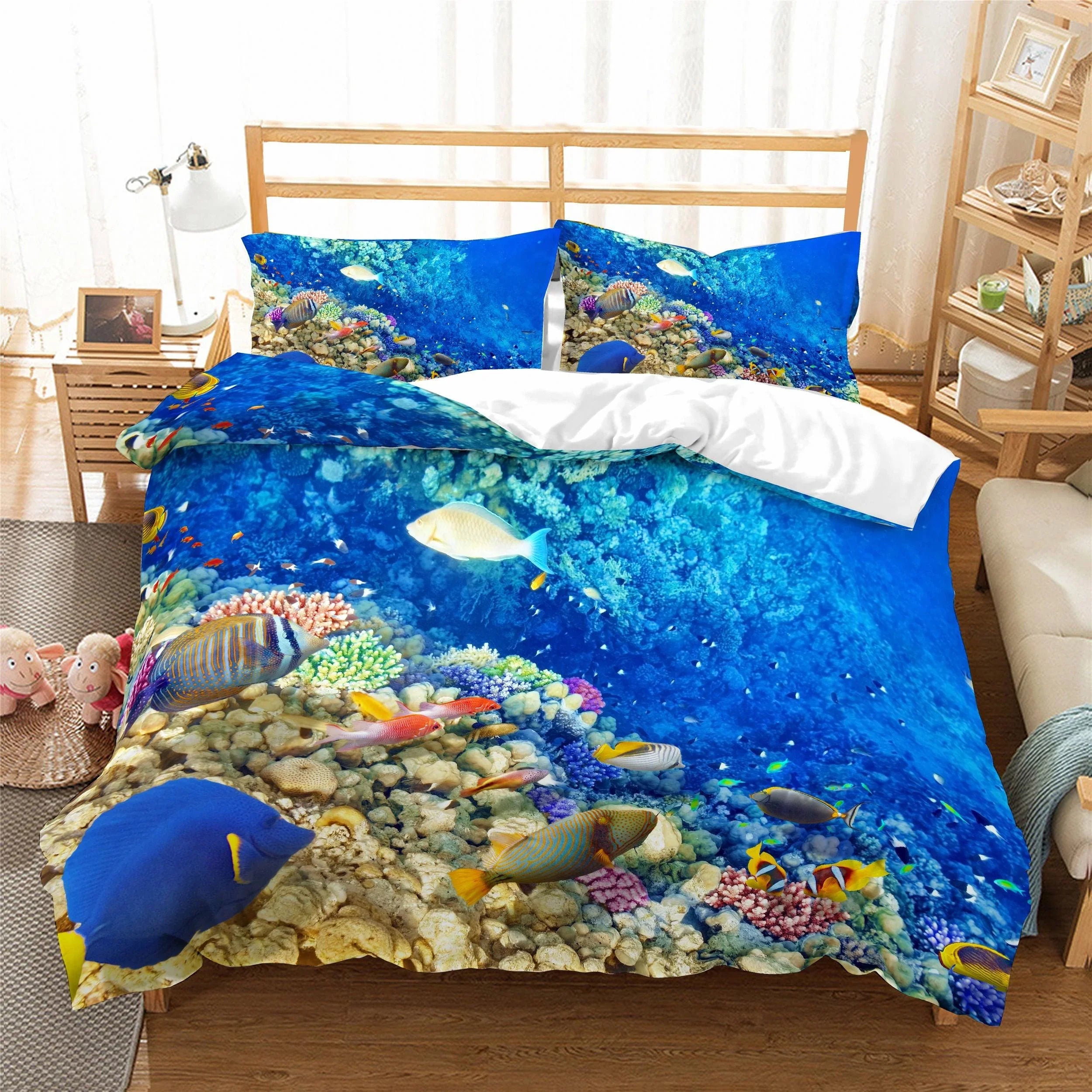 3D Coral Fish Quilt Cover Set Bedding Set Duvet Cover Pillowcases SF65- Jess Art Decoration