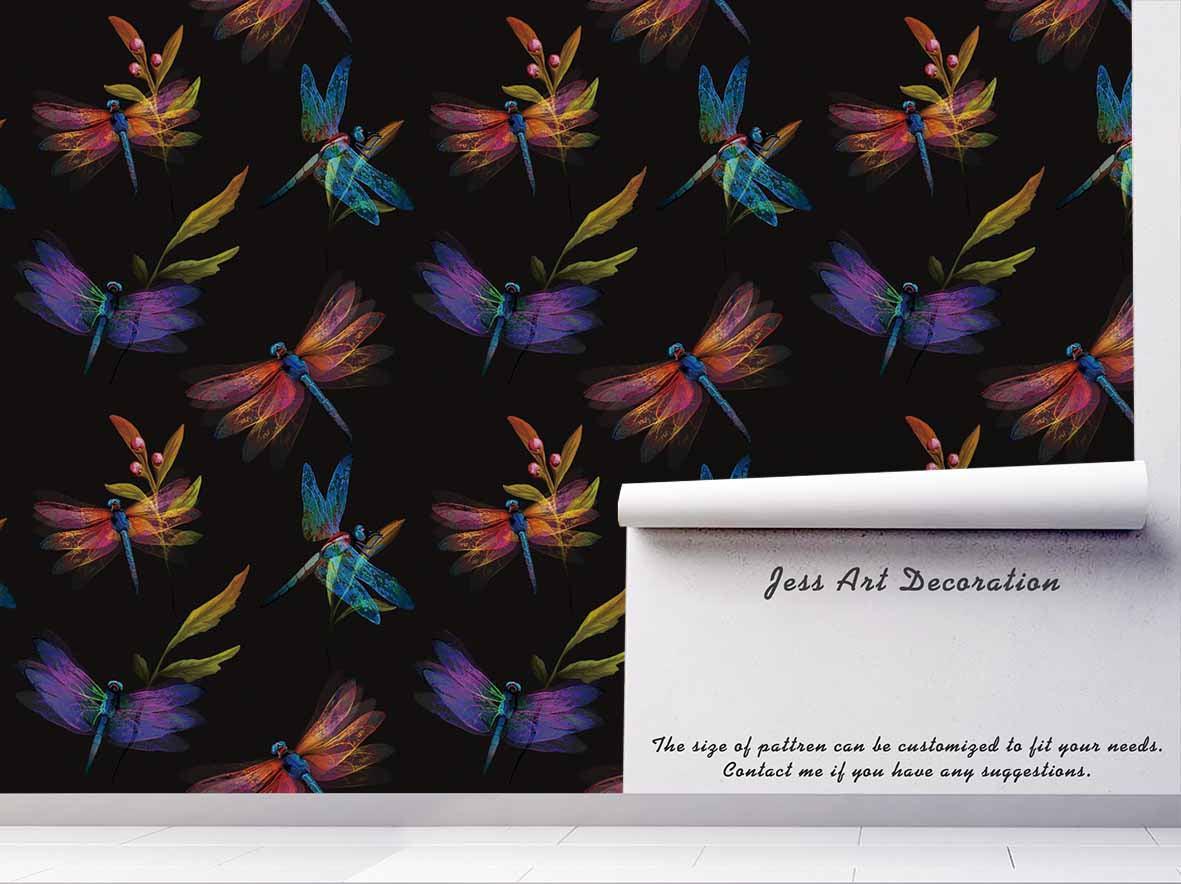 3D Black Dragonfly Wall Mural Wallpaper SF98- Jess Art Decoration