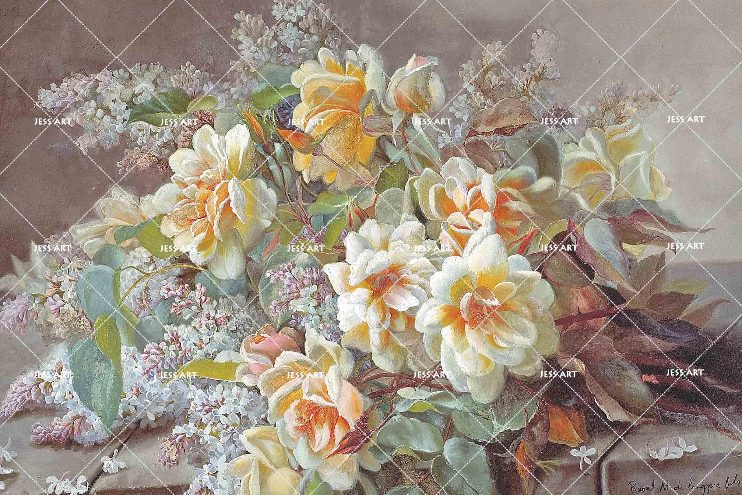 3D flower cabinet book oil painting wall mural wallpaper 07- Jess Art Decoration