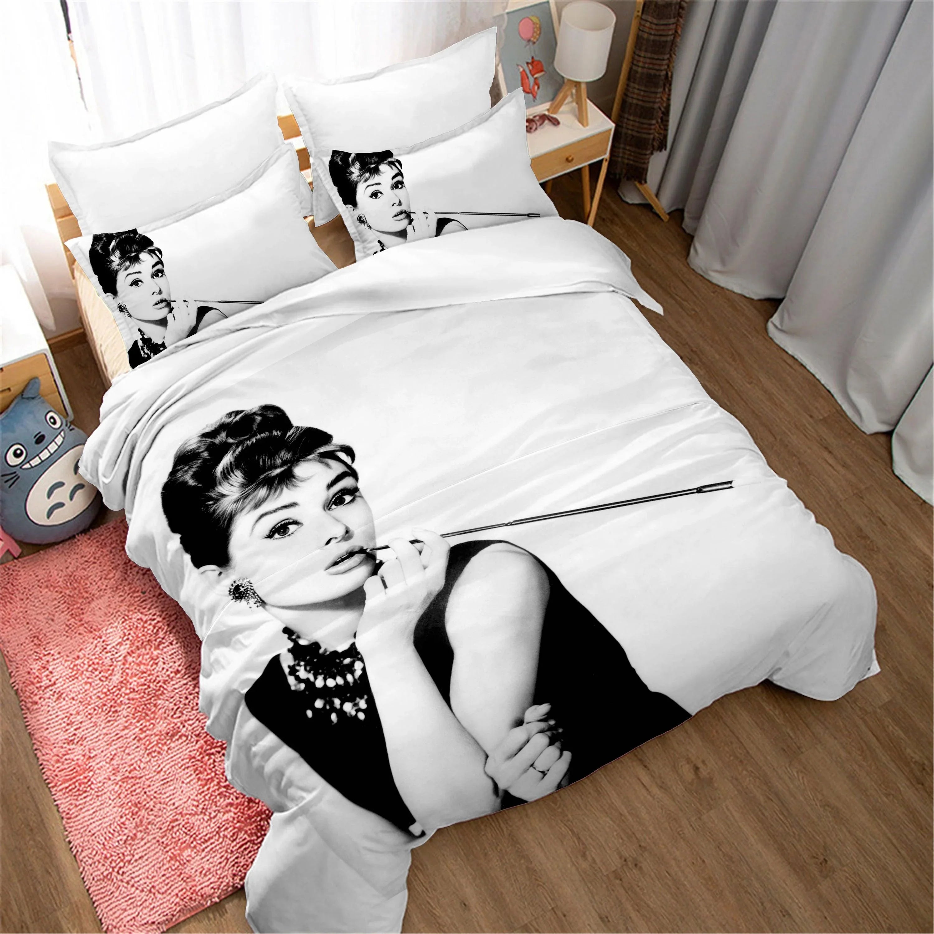 3D Black White Audrey Hepburn Quilt Cover Set Bedding Set Duvet Cover Pillowcases SF31- Jess Art Decoration