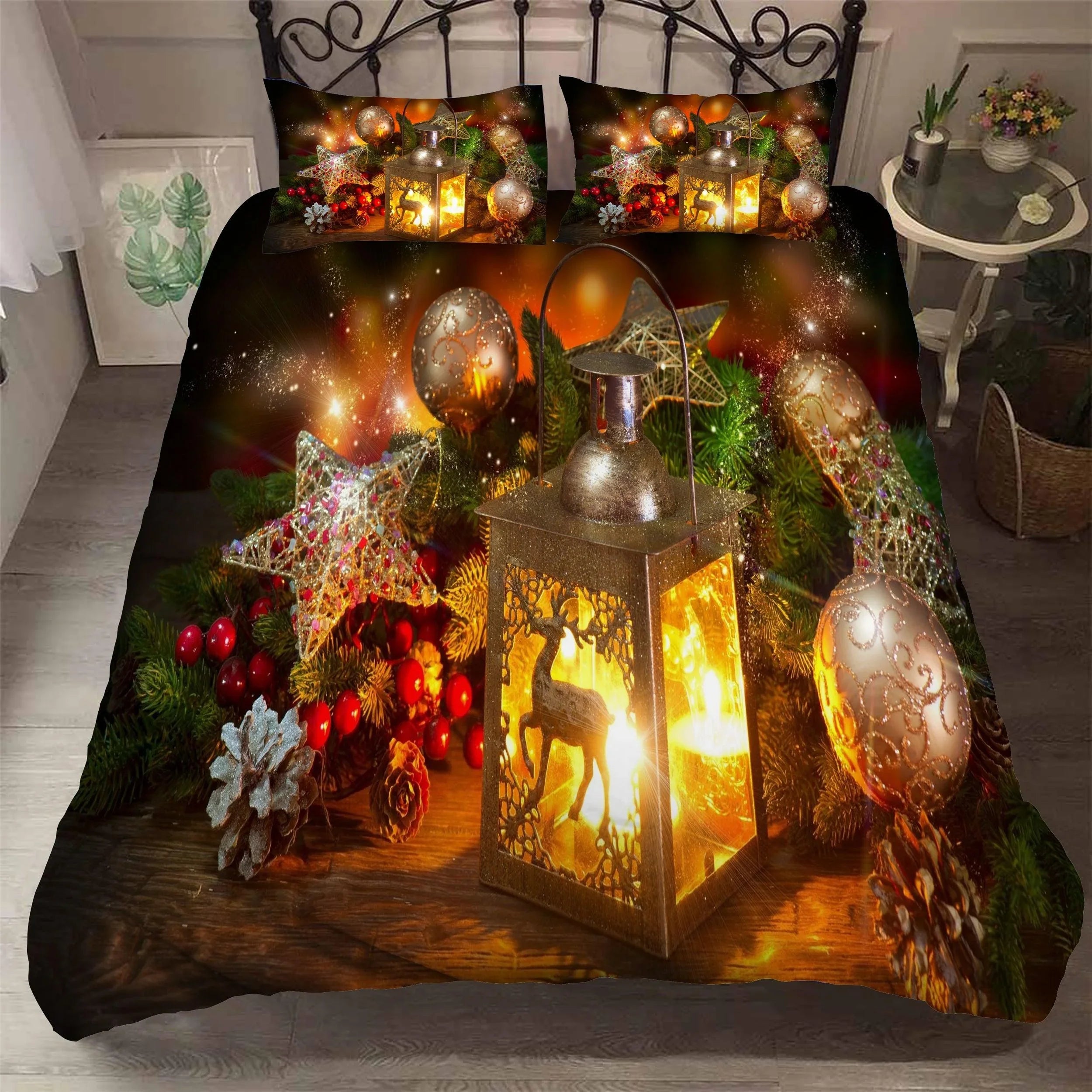 3D Merry Christmas Lamp Gift Quilt Cover Set Bedding Set Duvet Cover Pillowcases JN 3069- Jess Art Decoration