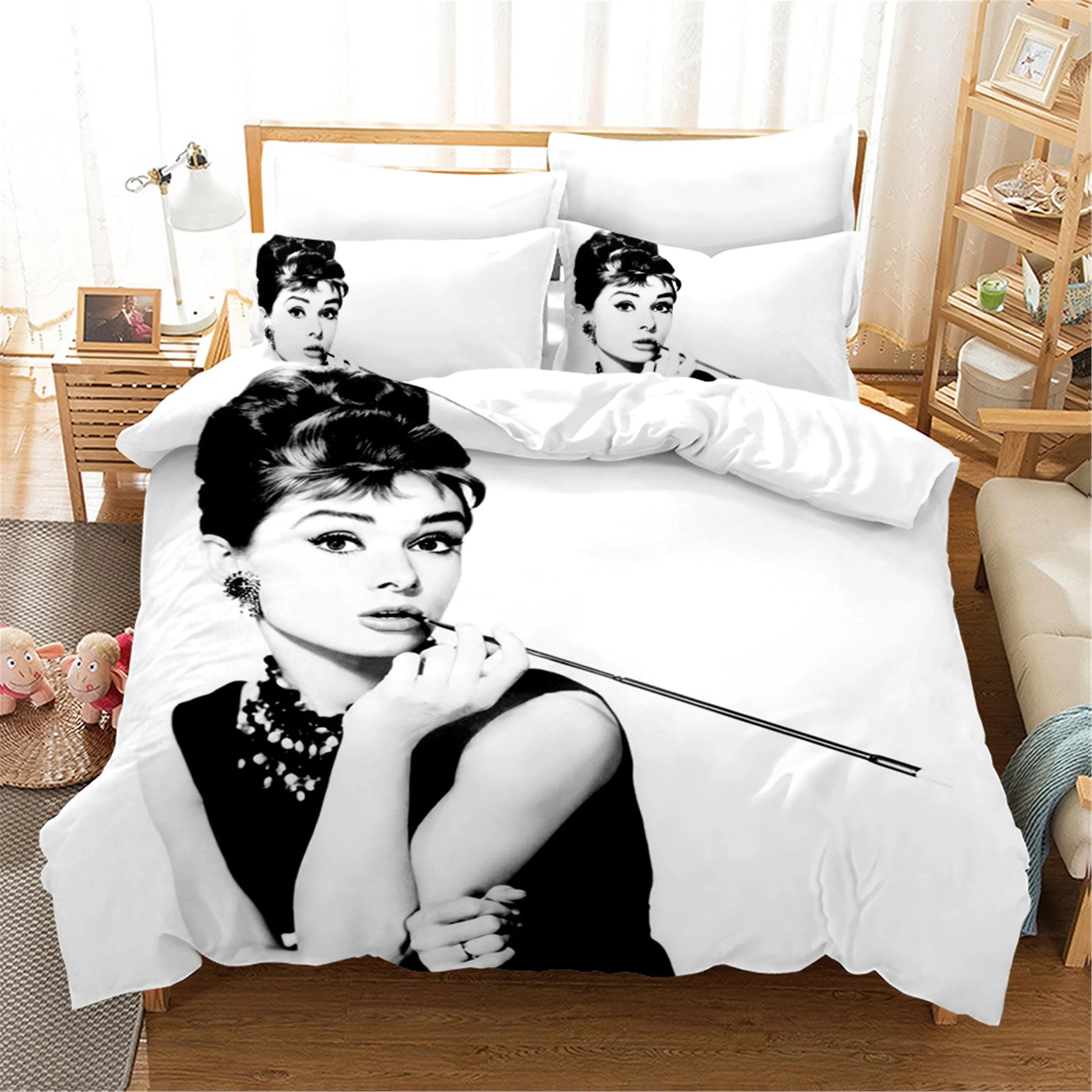 3D Black White Audrey Hepburn Quilt Cover Set Bedding Set Duvet Cover Pillowcases SF31- Jess Art Decoration
