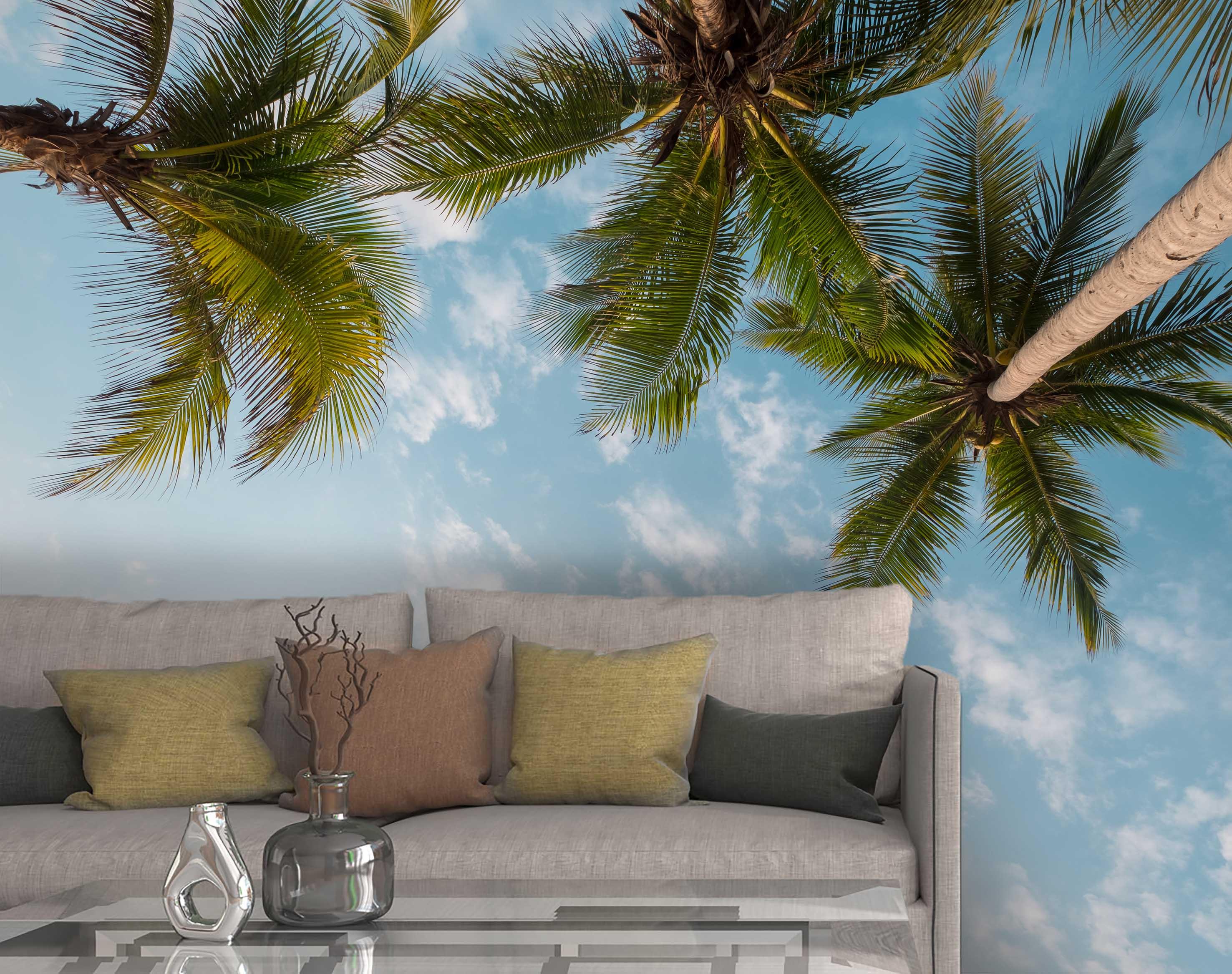 3D Blue Sky Tropical Plants Wall Mural Wallpaper   194- Jess Art Decoration