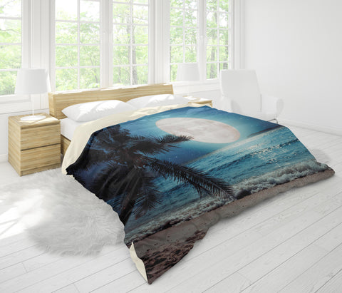 3D Blue Sea Moon Beach Tree Quilt Cover Set Bedding Set Pillowcases 33- Jess Art Decoration