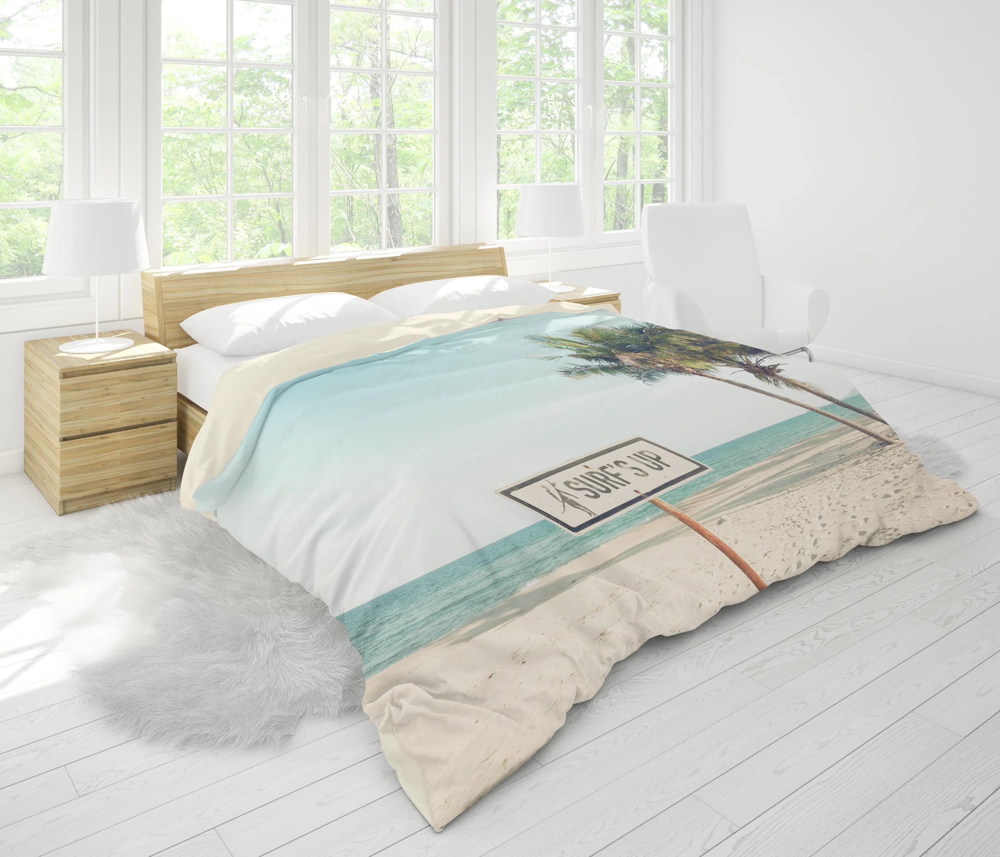 3D Coconut Tree Sea Beach Quilt Cover Set Bedding Set Pillowcases 71- Jess Art Decoration