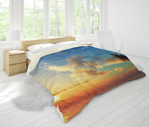 3D Sky Sea Coconut Tree Quilt Cover Set Bedding Set Pillowcases 87- Jess Art Decoration