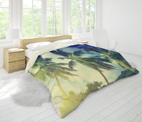 3D Forest Palm Tree Sea Beach Quilt Cover Set Bedding Set Pillowcases 06- Jess Art Decoration