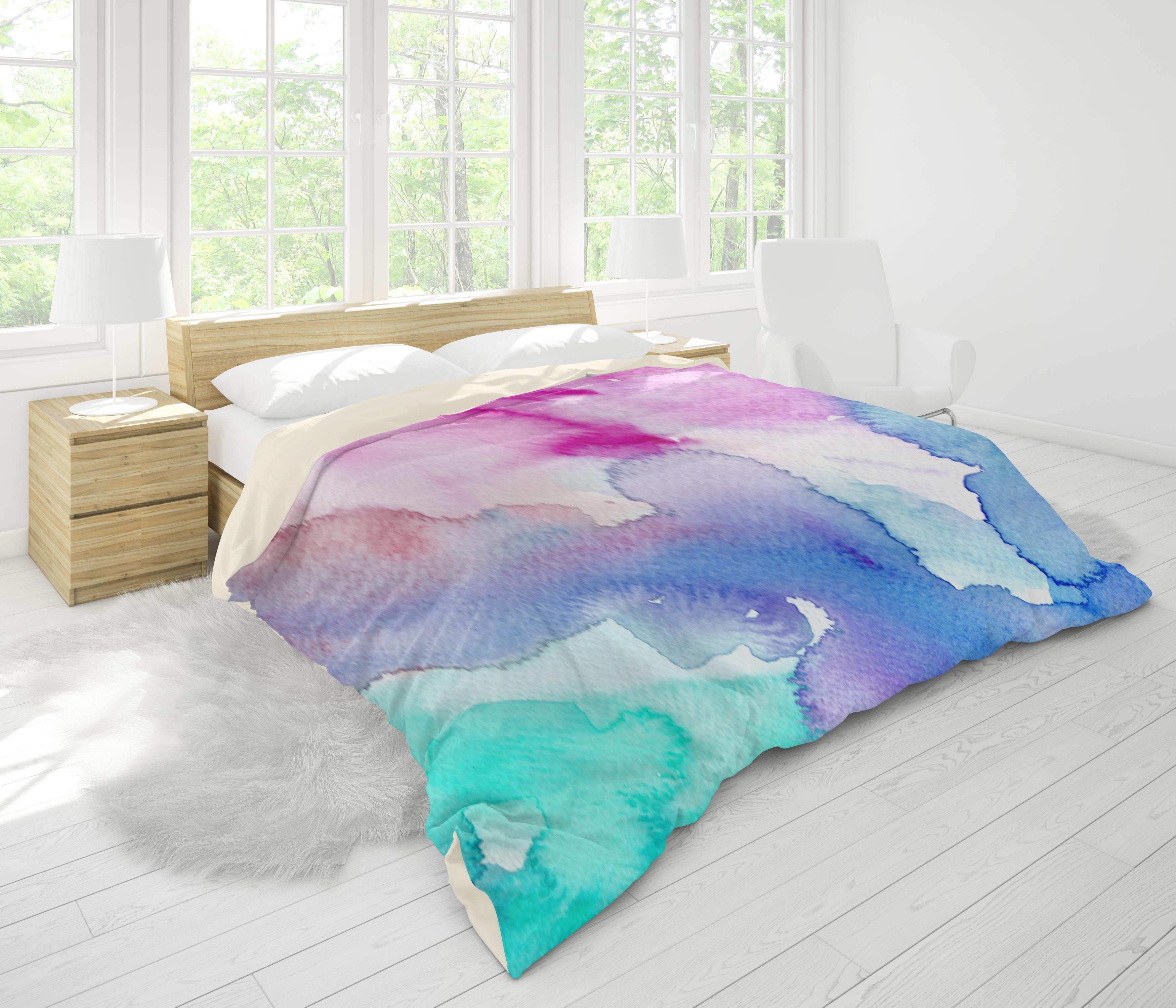 3D Watercolor Green Pink Blue Quilt Cover Set Bedding Set Pillowcases 116- Jess Art Decoration