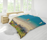 3D Tropical Palm Tree Sea Beach Boat Quilt Cover Set Bedding Set Pillowcases 03- Jess Art Decoration