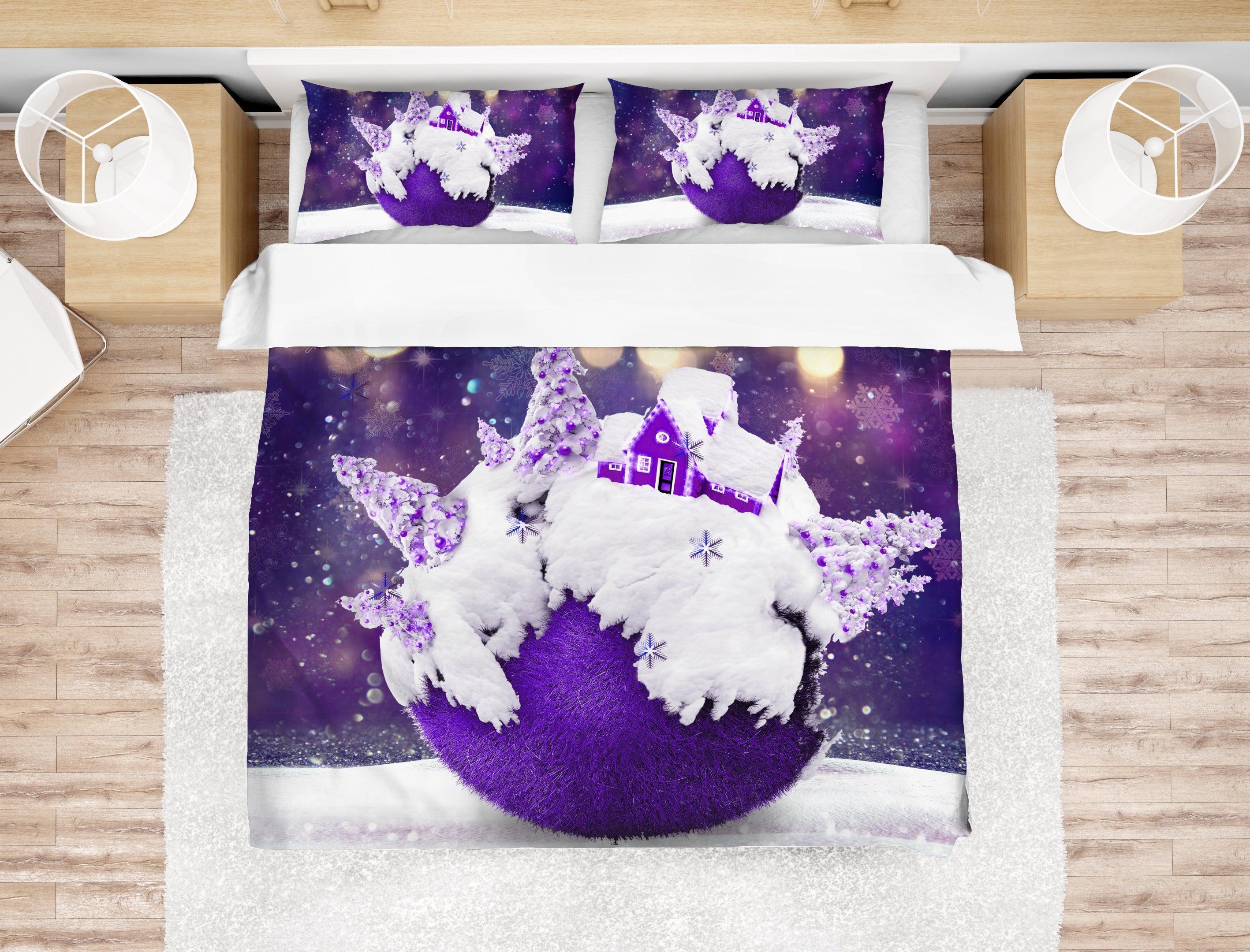 3D Merry Christmas Purple Gift Snow Quilt Cover Set Bedding Set Duvet Cover Pillowcases JN 3051- Jess Art Decoration