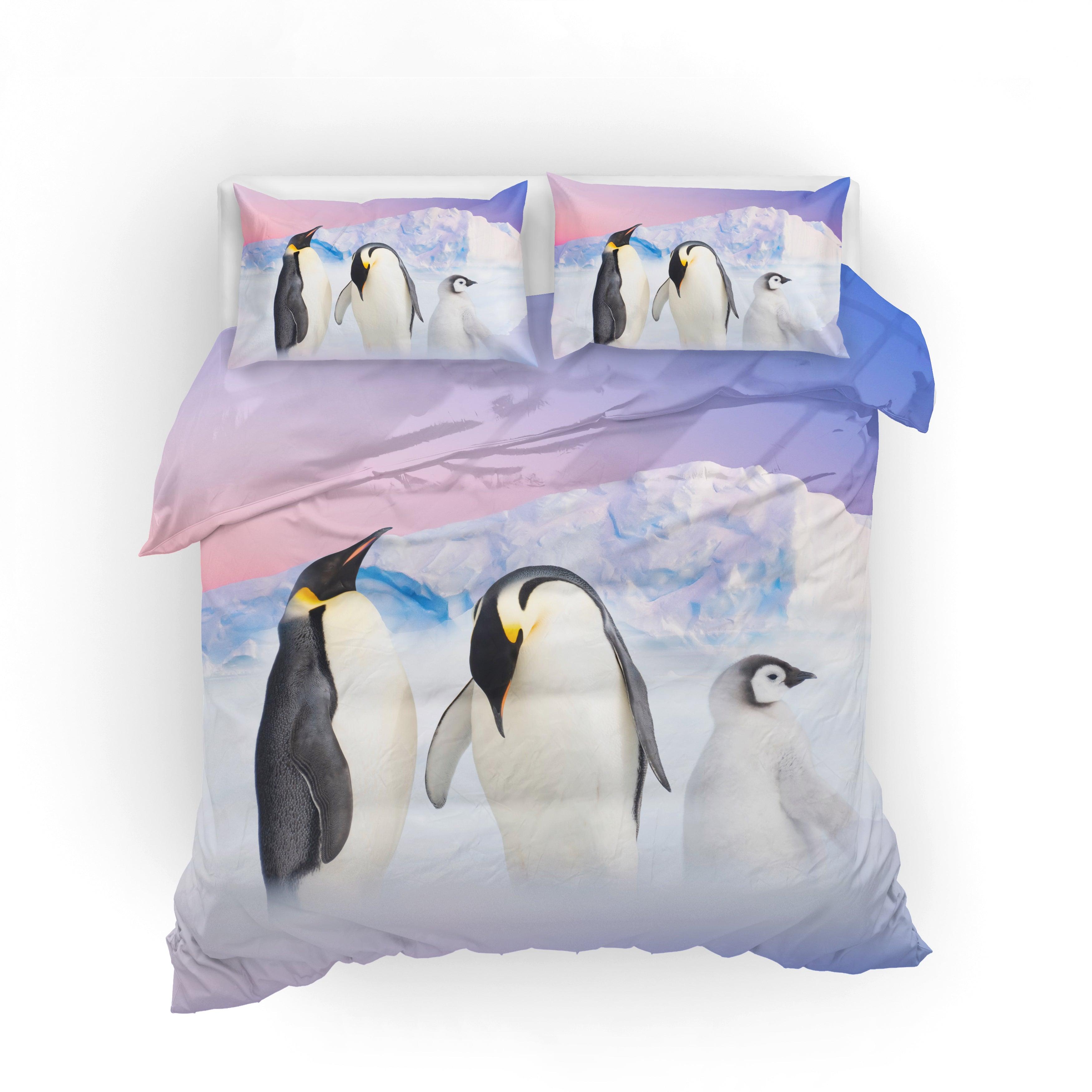 3D Purple Penguin Glacier Quilt Cover Set Bedding Set Pillowcases 05- Jess Art Decoration