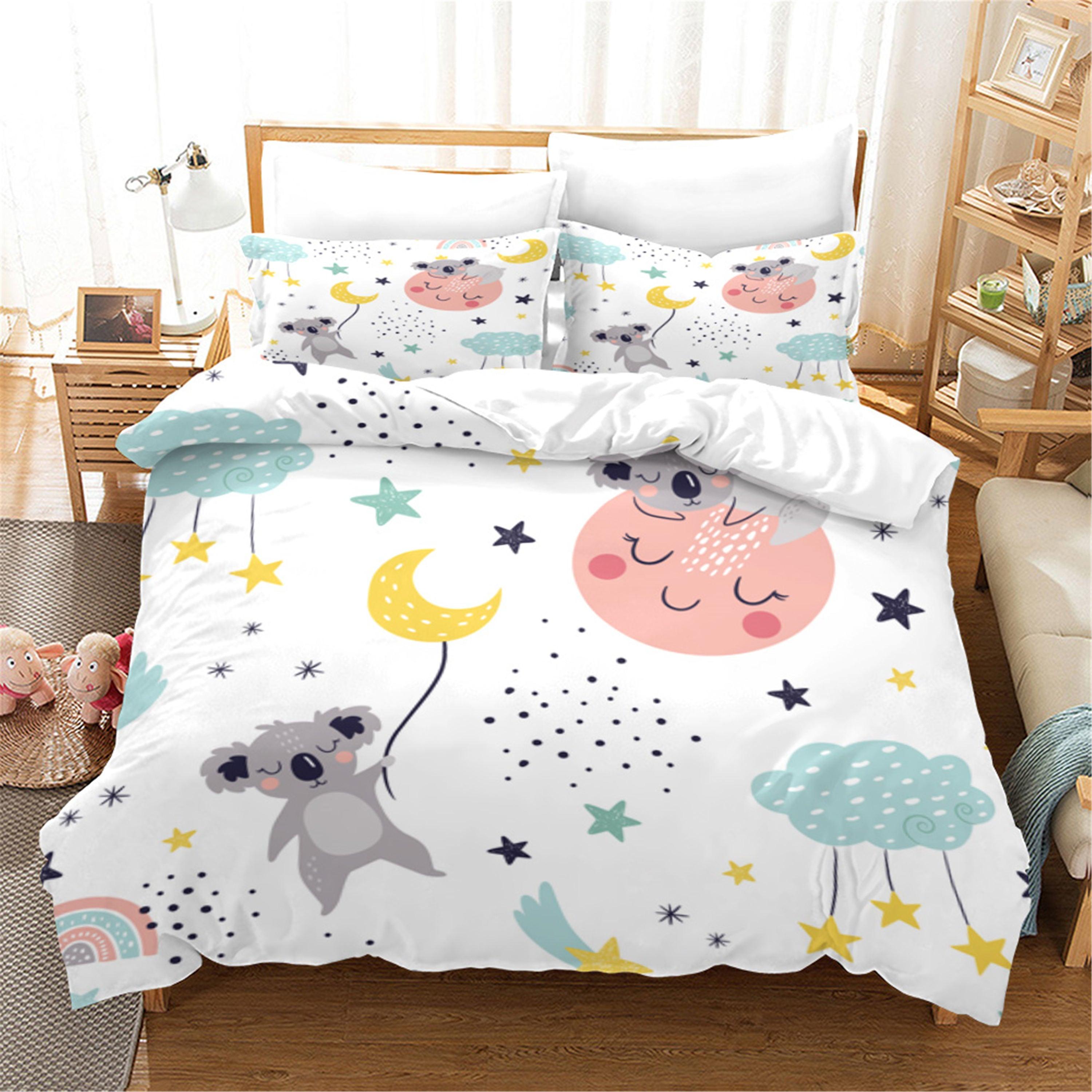 3D Cartoon Animal Koala Moon Star Quilt Cover Set Bedding Set Duvet Cover Pillowcases 6- Jess Art Decoration