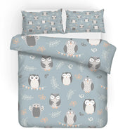 3D Cartoon Owl Floral Leaves Quilt Cover Set Bedding Set Duvet Cover Pillowcases SF77- Jess Art Decoration