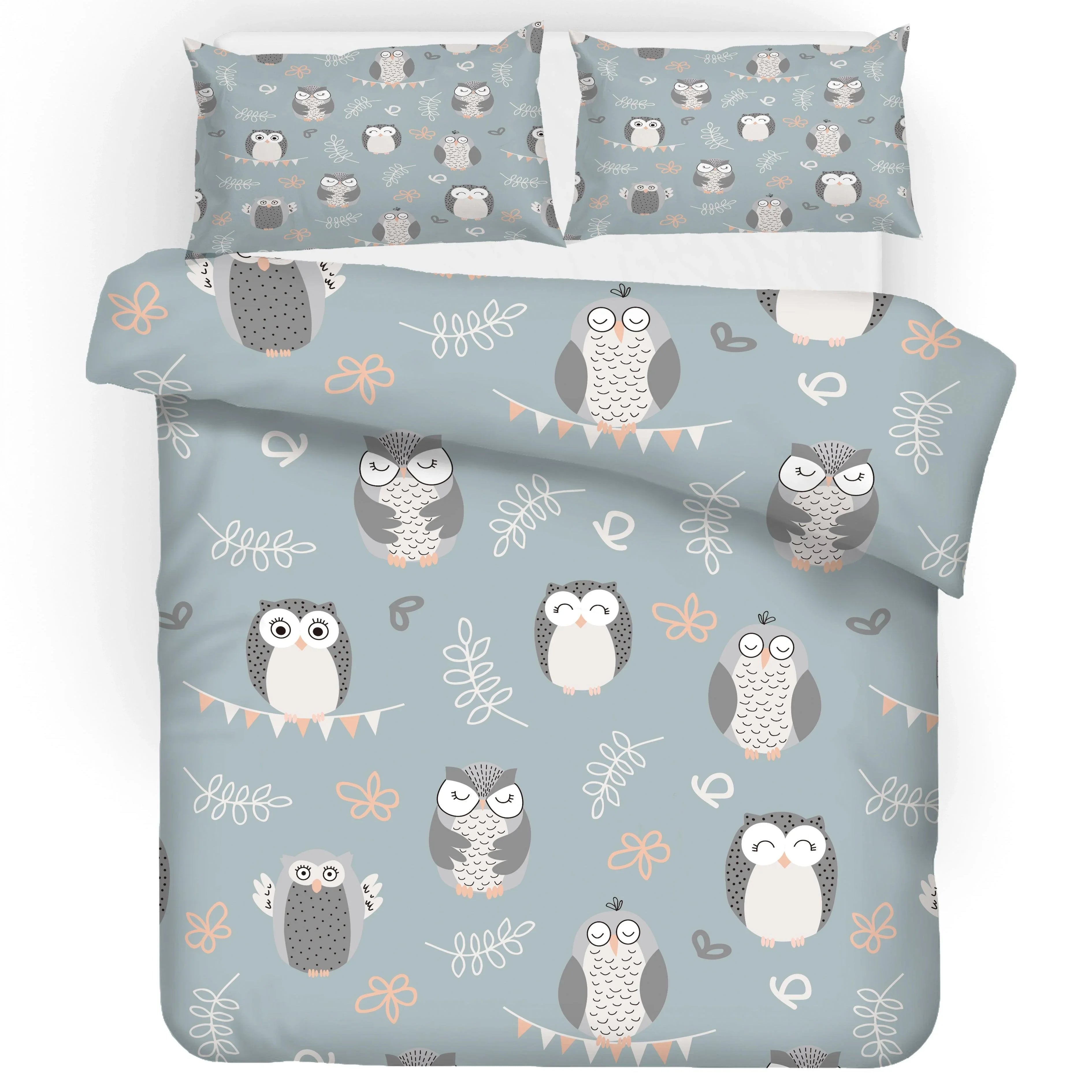 3D Cartoon Owl Floral Leaves Quilt Cover Set Bedding Set Duvet Cover Pillowcases SF77- Jess Art Decoration