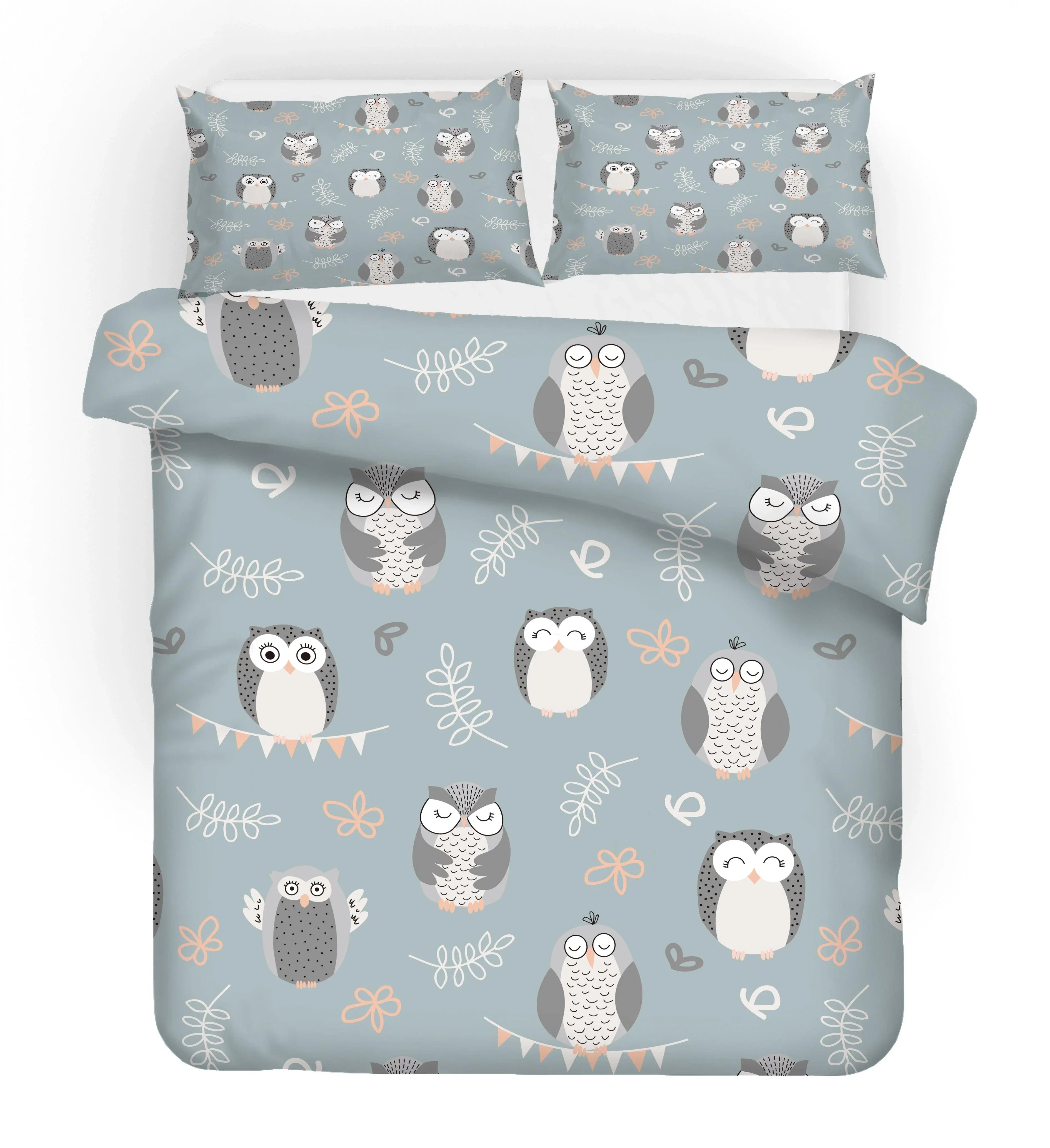 3D Cartoon Owl Floral Leaves Quilt Cover Set Bedding Set Duvet Cover Pillowcases SF77- Jess Art Decoration