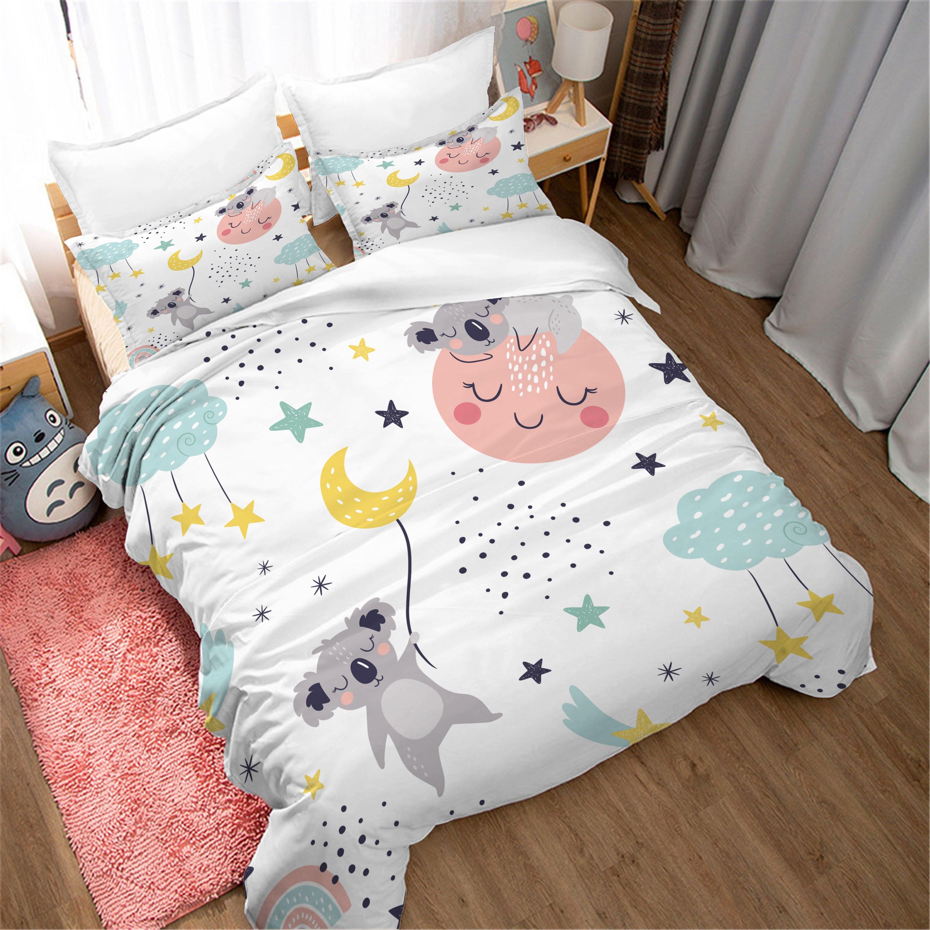 3D Cartoon Animal Koala Moon Star Quilt Cover Set Bedding Set Duvet Cover Pillowcases 6- Jess Art Decoration