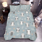3D Cartoon Owl Floral Leaves Quilt Cover Set Bedding Set Duvet Cover Pillowcases SF77- Jess Art Decoration