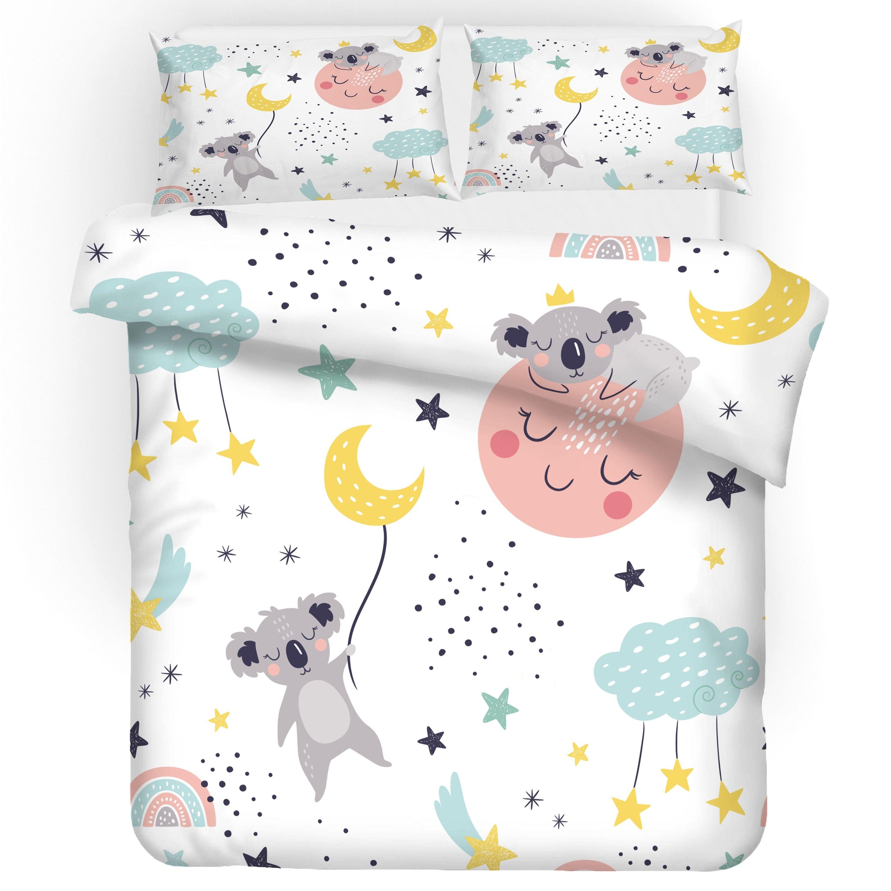 3D Cartoon Animal Koala Moon Star Quilt Cover Set Bedding Set Duvet Cover Pillowcases 6- Jess Art Decoration
