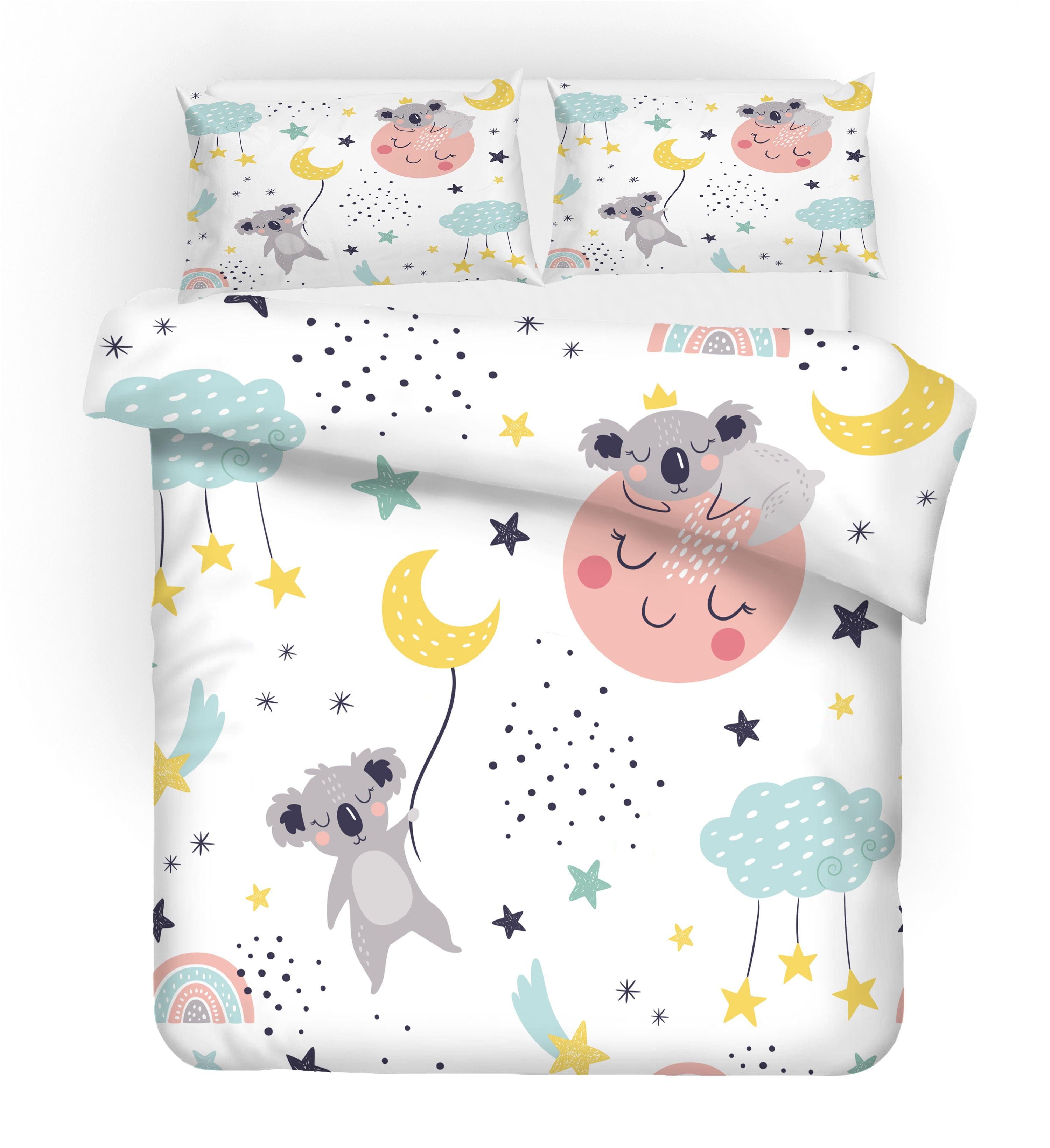 3D Cartoon Animal Koala Moon Star Quilt Cover Set Bedding Set Duvet Cover Pillowcases 6- Jess Art Decoration