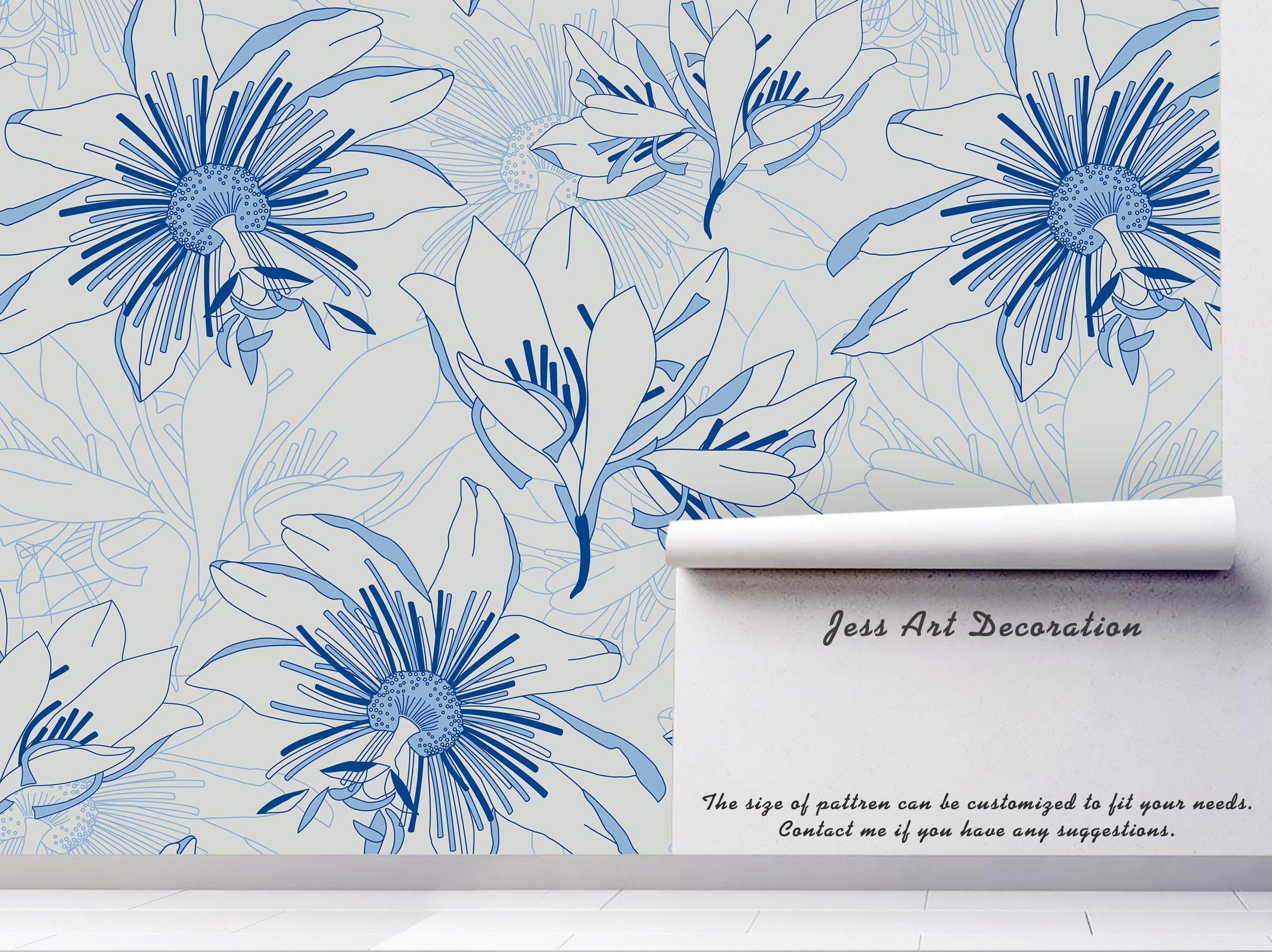3D Watercolor Blue Floral Wall Mural Wallpaper 11- Jess Art Decoration