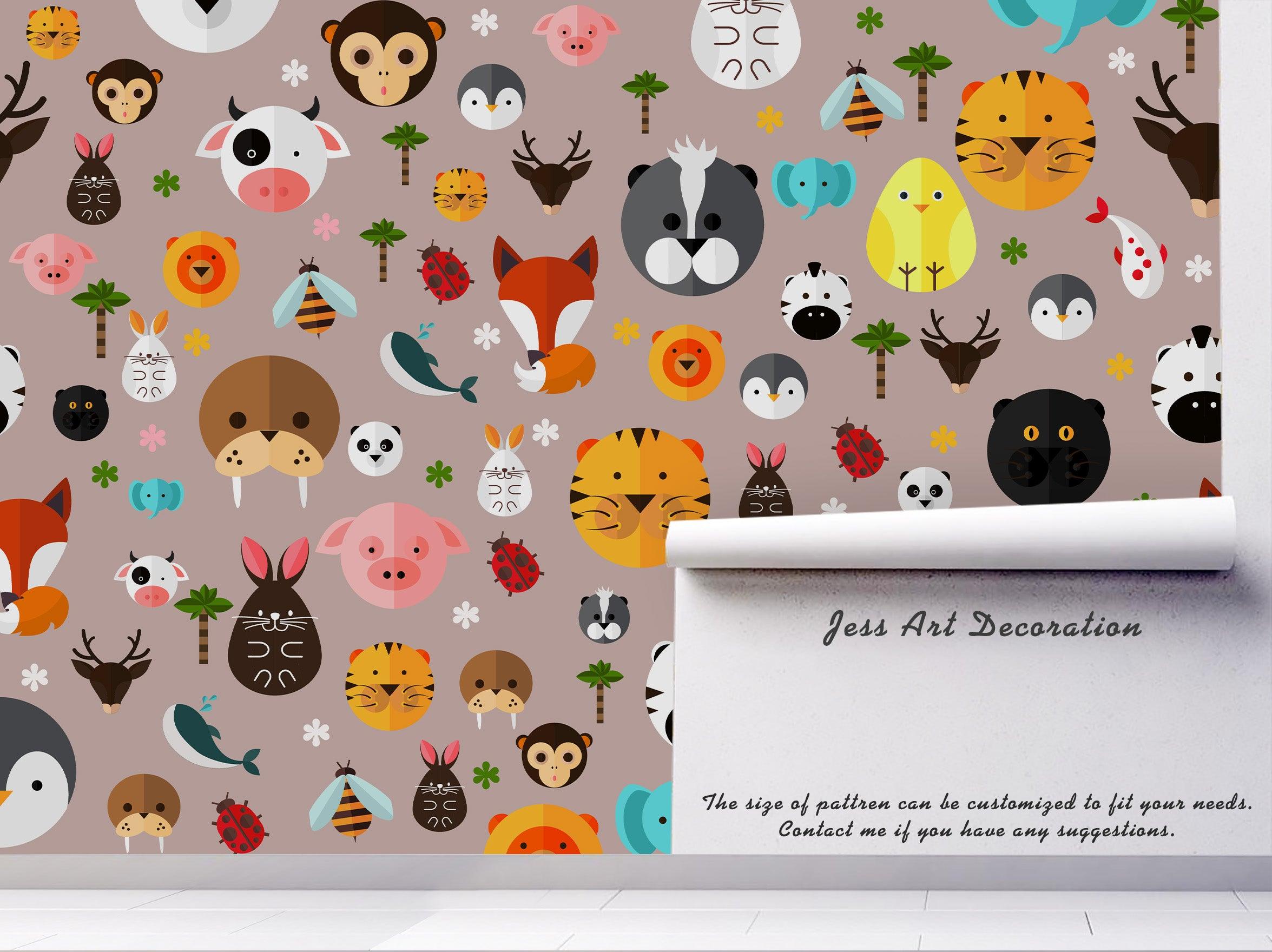 3D Cartoon Animal Head Wall Mural Wallpaper A207 LQH- Jess Art Decoration