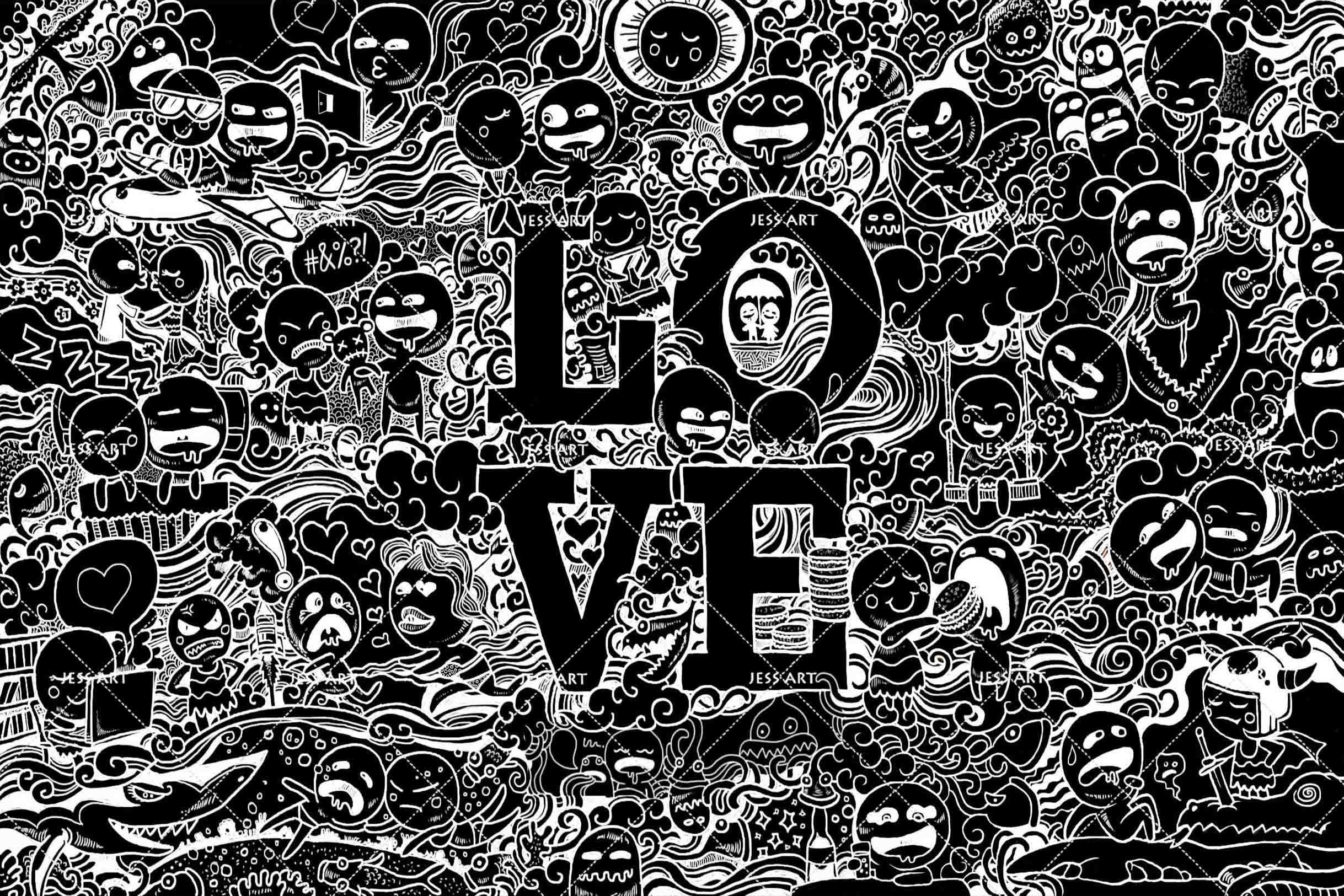3D Black White Graffiti Art Character Letter Wall Mural Wallpaper ZY D91- Jess Art Decoration