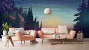 3D sunset mountains pine forest wall mural wallpaper 49- Jess Art Decoration