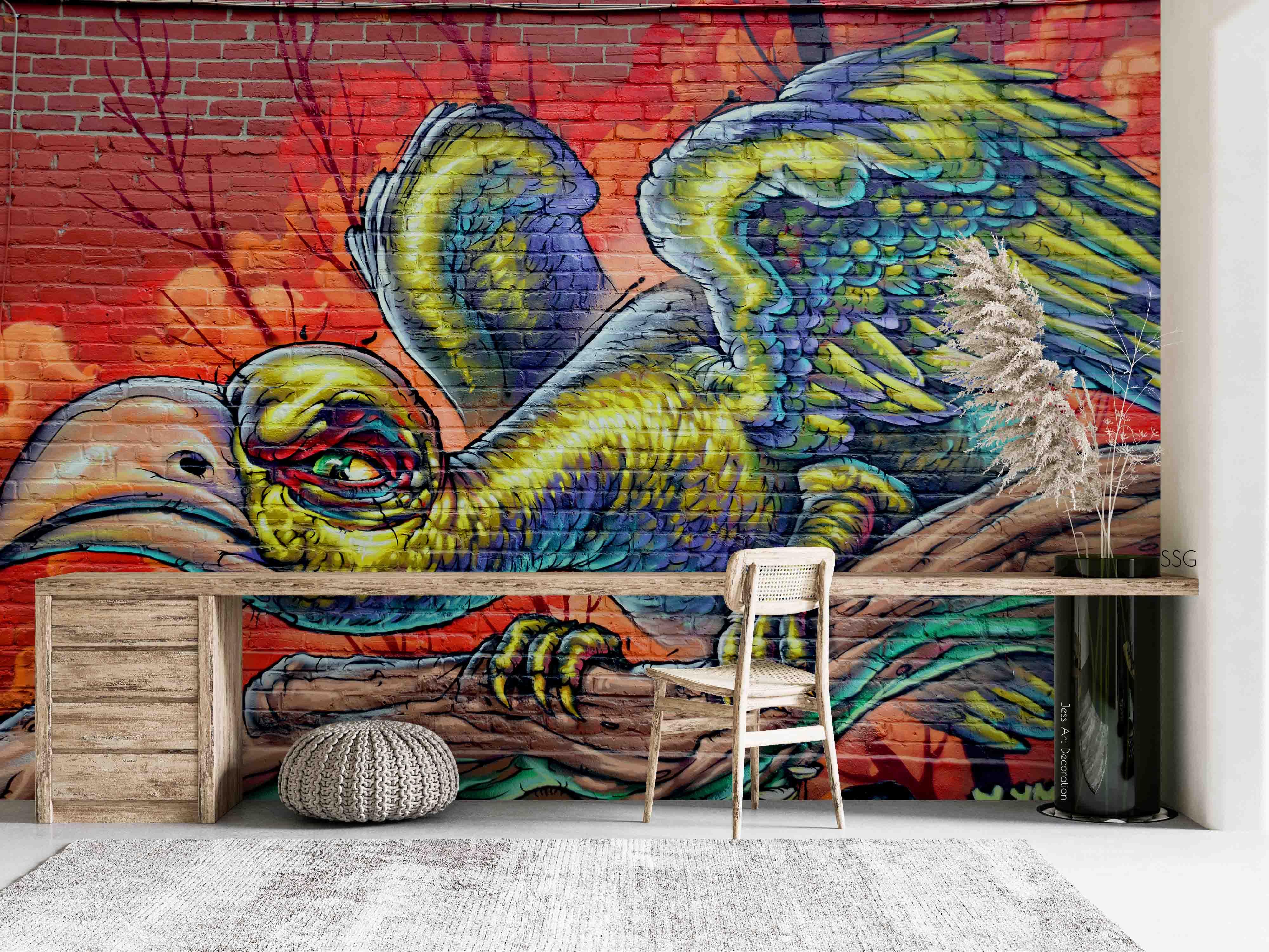 3D Brick Bird Graffiti Wall Mural Wallpaper sww 58- Jess Art Decoration