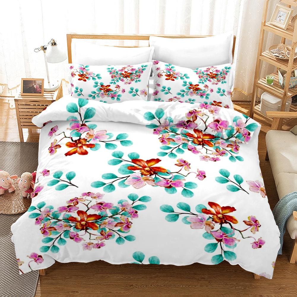 3D Watercolor Floral Leaves Quilt Cover Set Bedding Set Duvet Cover Pillowcases 110- Jess Art Decoration
