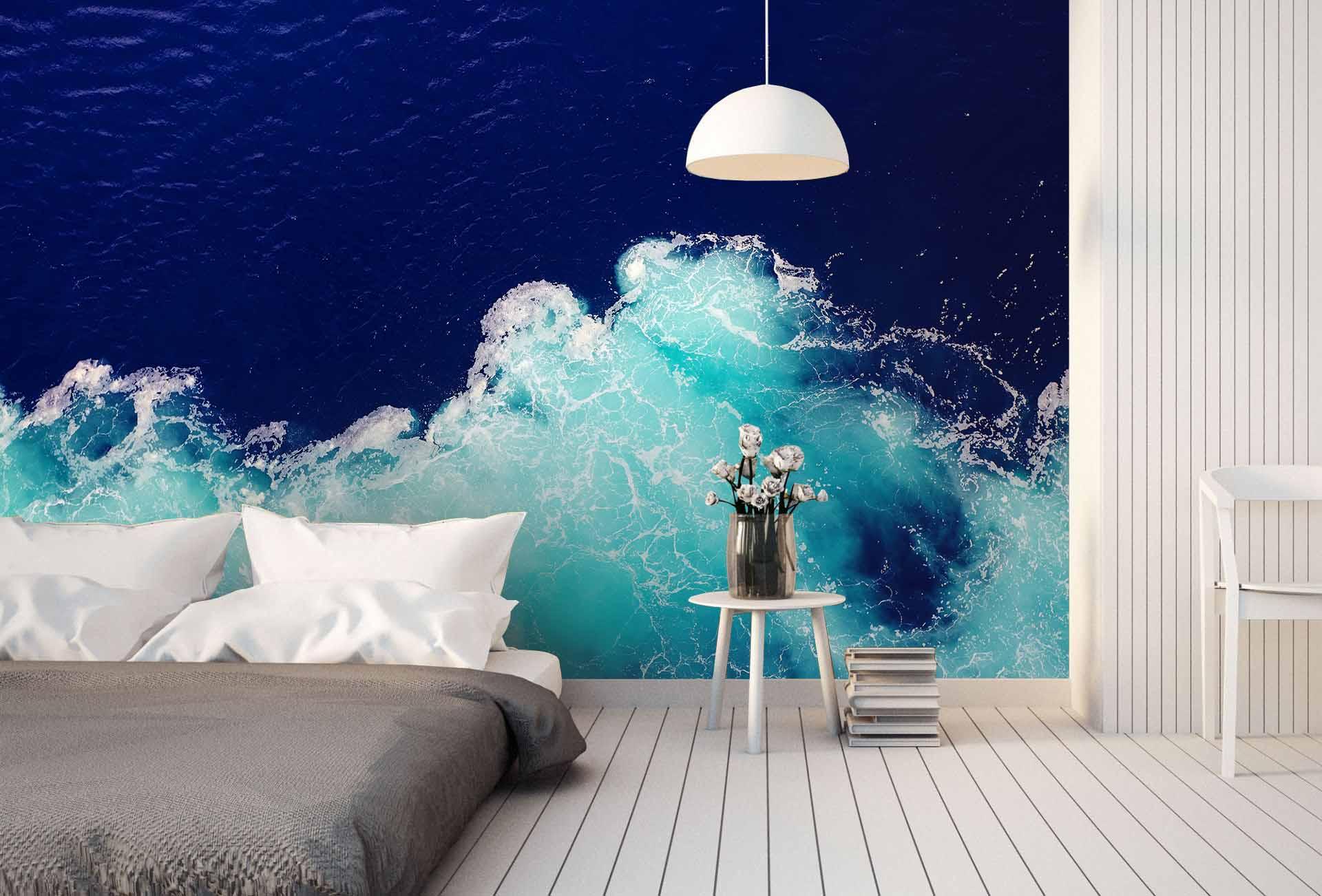 3D Black Background Blue Wave Wall Mural Wallpaper  21- Jess Art Decoration