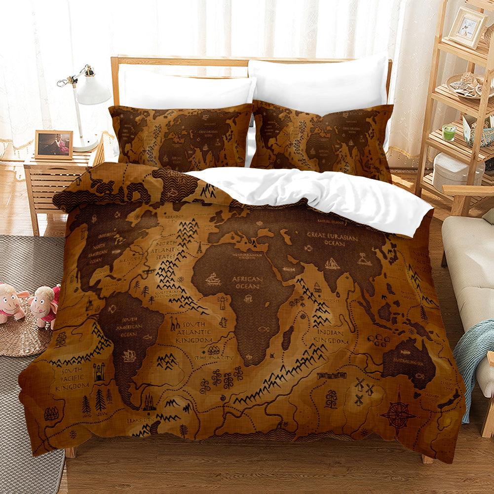 3D Khaki Earth World Map Quilt Cover Set Bedding Set Pillowcases 45- Jess Art Decoration