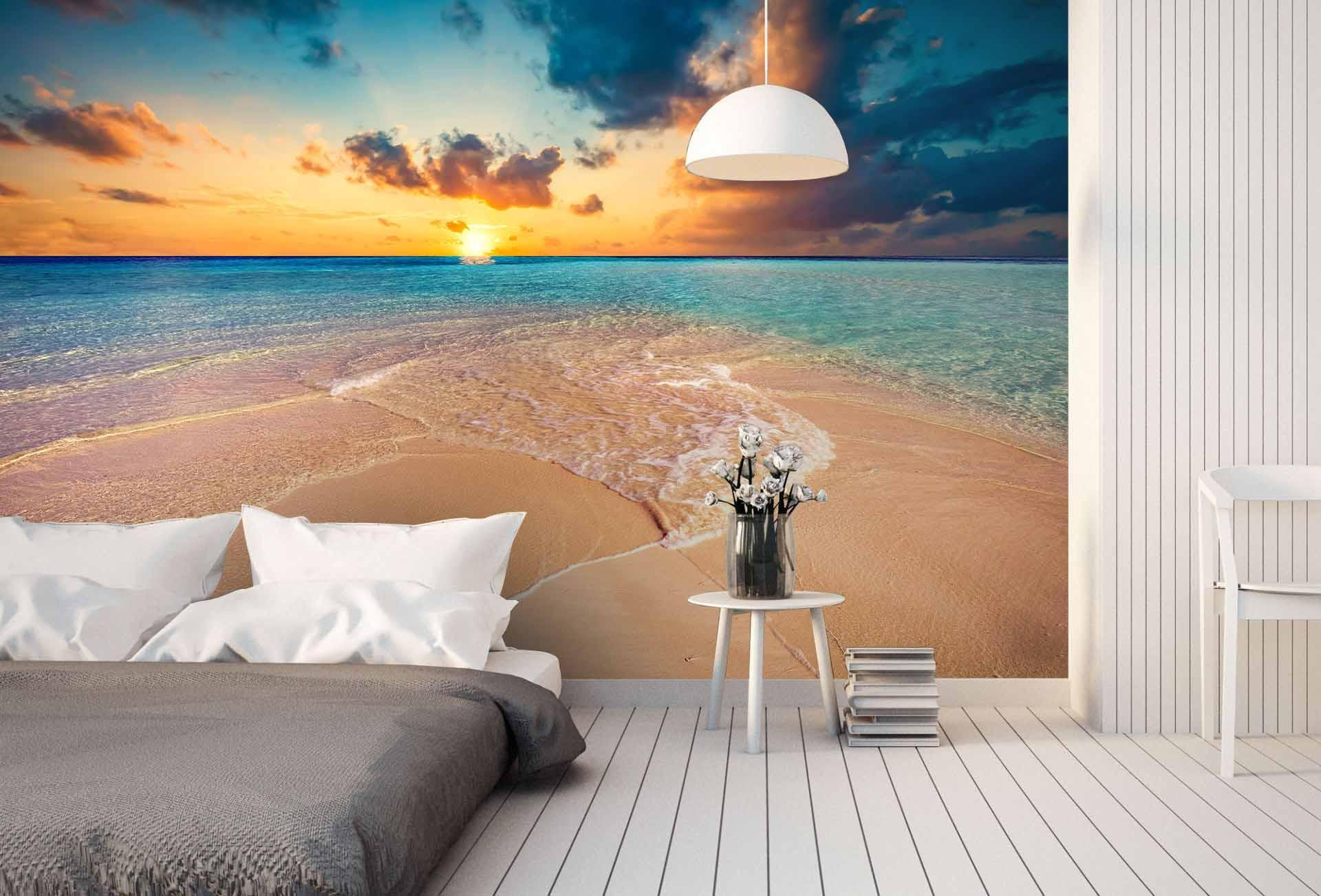 3D Beach Sunset warm beach sunset view wall mural wallpaper for bedroom