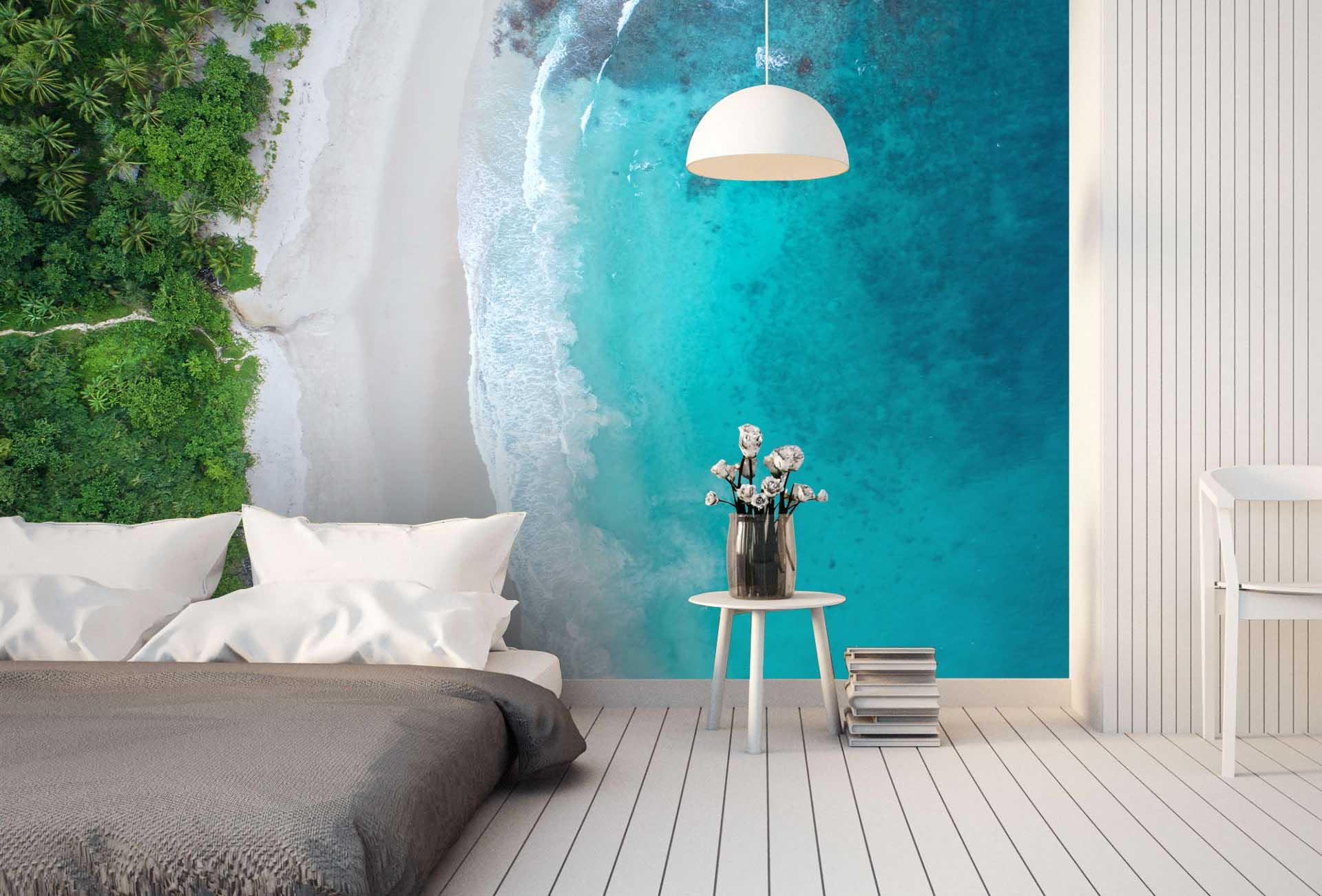 3D blue sea beach tree wall mural wallpaper 102- Jess Art Decoration