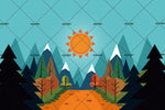 3D cartoon forest sun mountains wall mural wallpaper 15- Jess Art Decoration