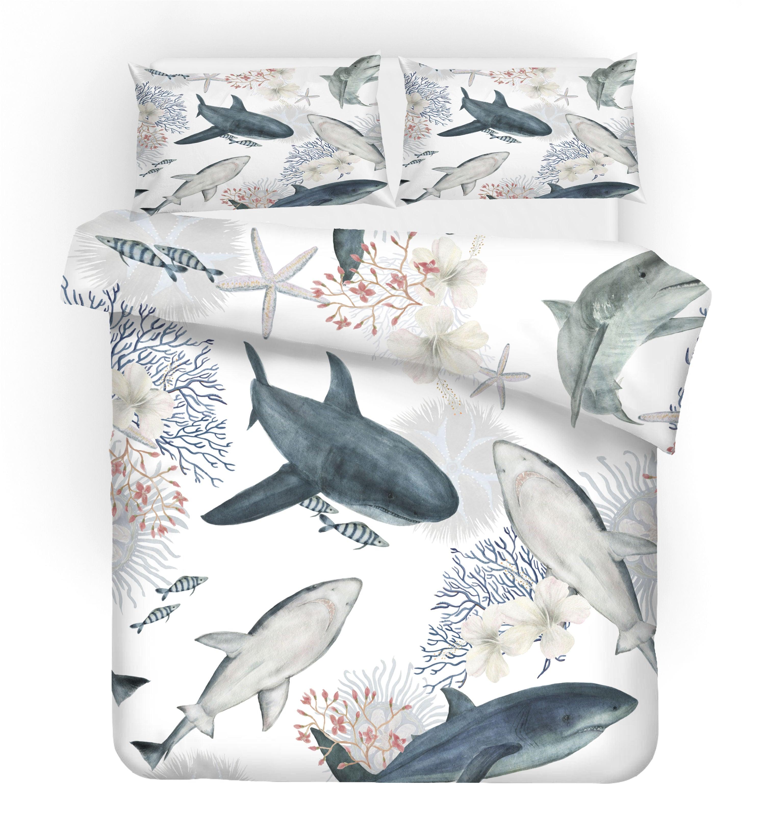 3D Sea Coral Shark Animal Quilt Cover Set Bedding Set Duvet Cover Pillowcases 42- Jess Art Decoration