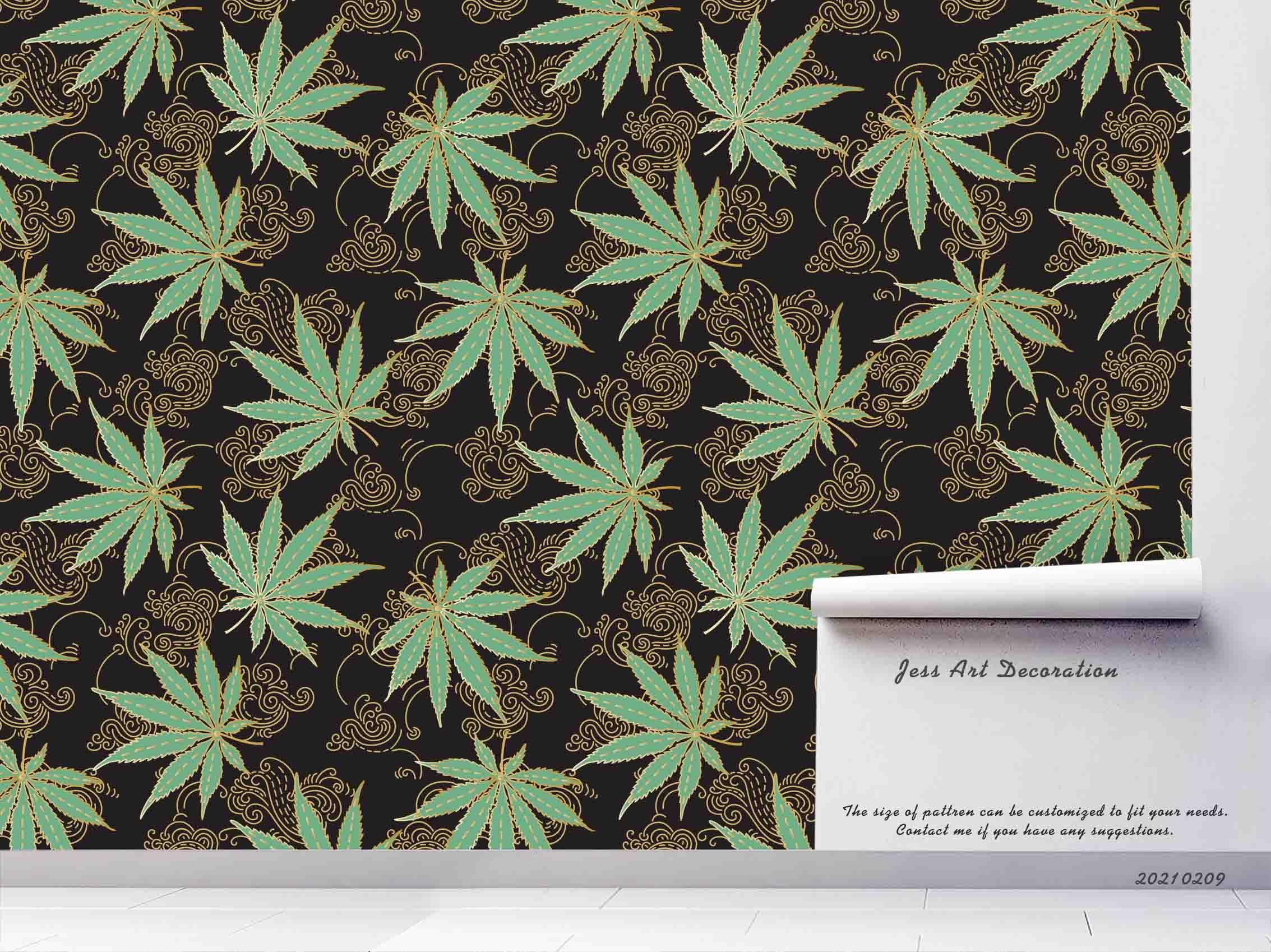 3D Hand Drawn Green Maple Leaf Wall Mural Wallpaper LQH 52- Jess Art Decoration