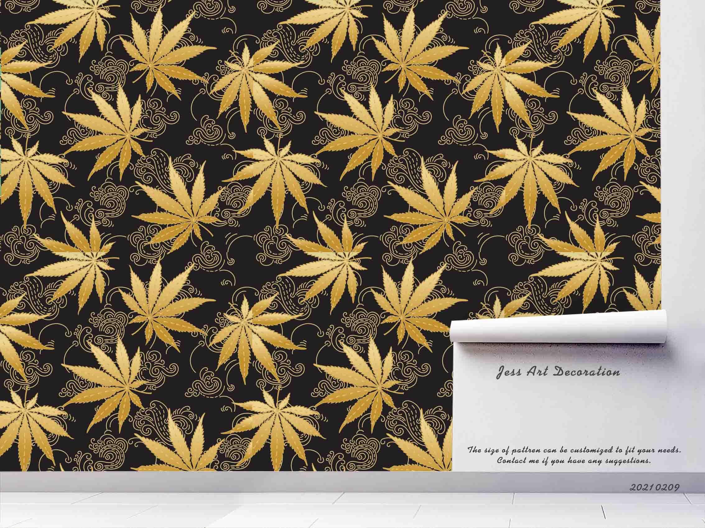 3D Hand Drawn Golden Maple Leaf Wall Mural Wallpaper LQH 53- Jess Art Decoration