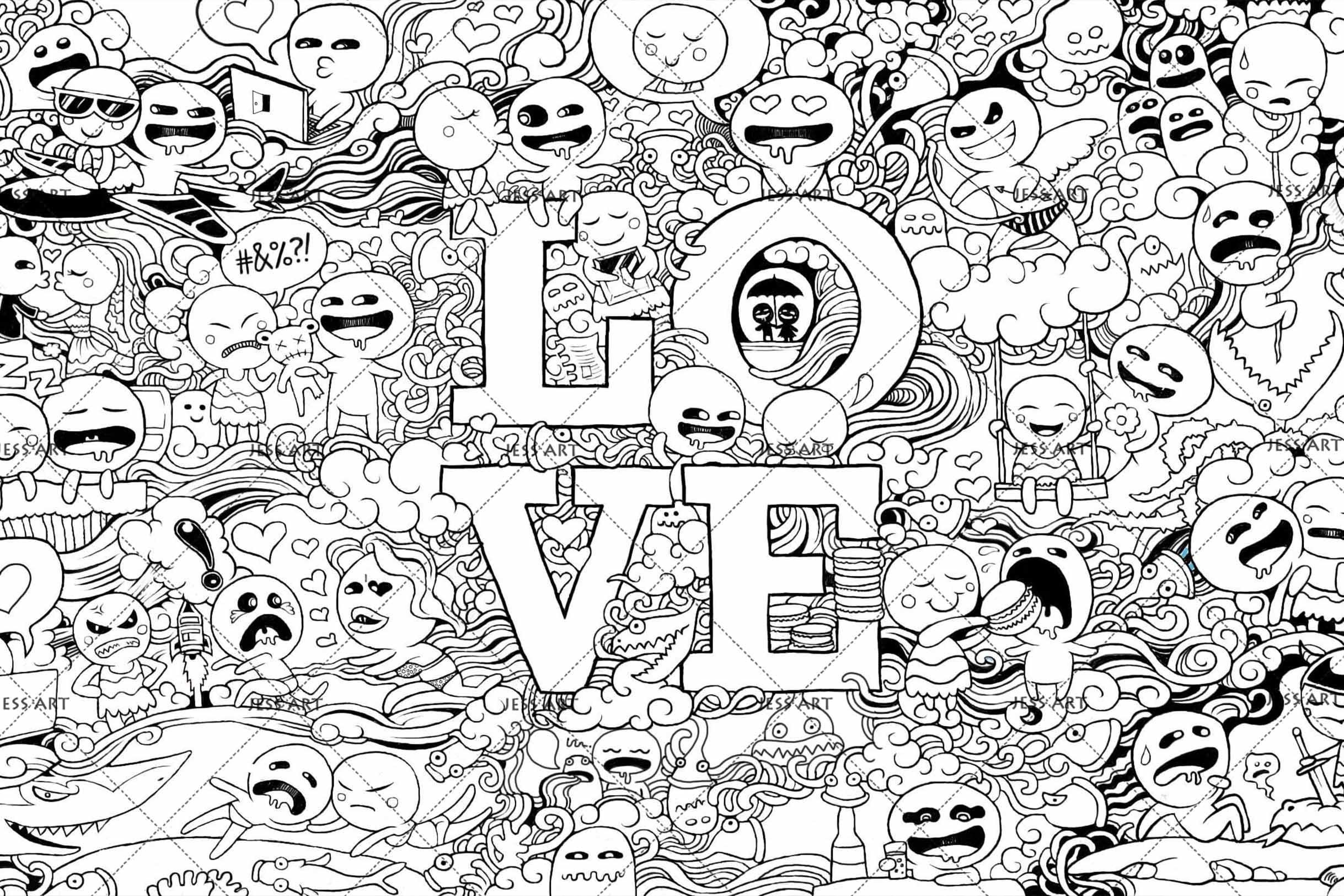 3D Black White Graffiti Art Cartoon Character Love Wall Mural Wallpaper ZY D20- Jess Art Decoration