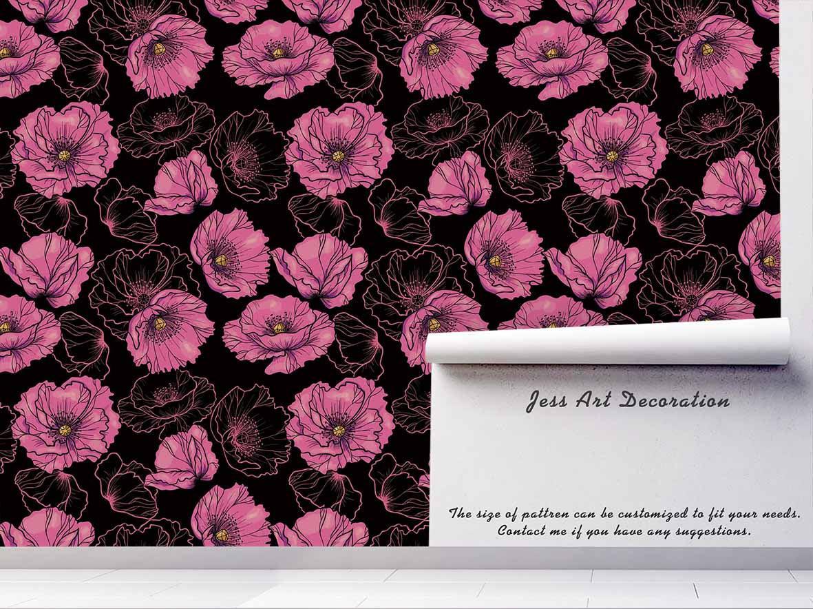3D Black Pink Floral Wall Mural Wallpaper SF113- Jess Art Decoration